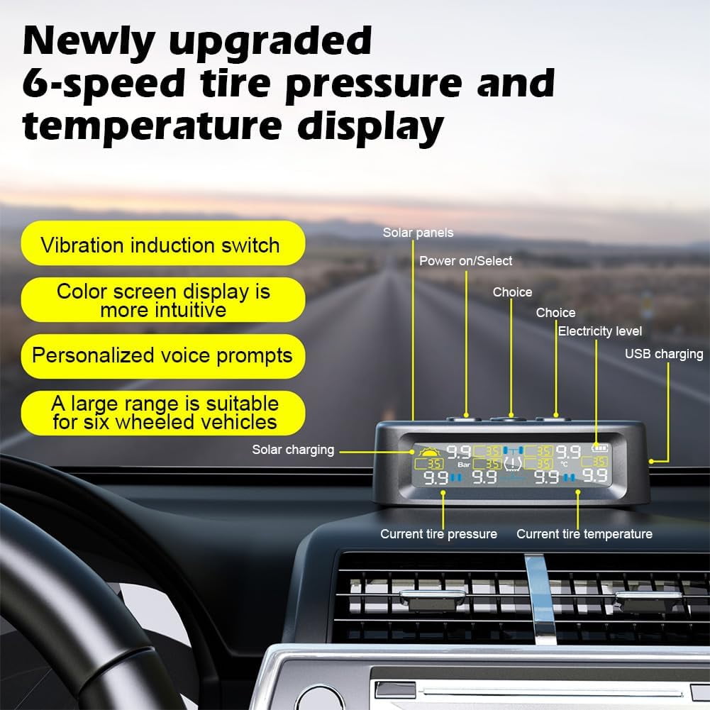 RV Tire Pressure Monitoring System Tire Pressure Monitor with Solar Charge LCD Display Auto Sleep Mode for Trailer Truck Off Road Pickup(6 Sensors External Didi Version)