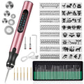 Wiher Electric Engraving Pen Kit with 42 Bits, Mini Electric DIY Engraver Cordless Rotary Tools Portable Engraving Tool for Jewelry Wood Metal Stone Plastic Glass Etching (Pink)