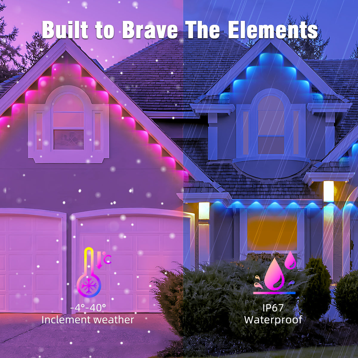 Permanent Outdoor Lights 50ft, Smart RGB+IC App Control Outdoor Lights with 24 LEDs, LED Eaves Lights IP67 Waterproof, House Roof Outdoor Lighting for Party, Daily, Halloween, Christmas, Garden