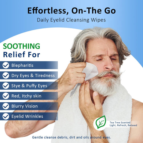 30PCS Tea Tree Oil Eyelid Wipes,Individually Wrapped Eye Lid Cleaning Wipes，Soothing For Sensitive Eyes, Stay Hydrated Lid Wipe