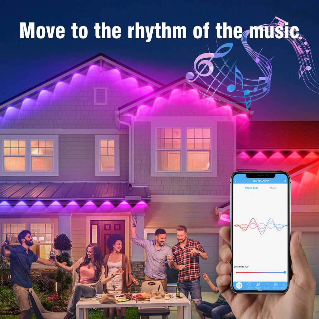 Permanent Outdoor Lights 50ft, Smart RGB+IC App Control Outdoor Lights with 24 LEDs, LED Eaves Lights IP67 Waterproof, House Roof Outdoor Lighting for Party, Daily, Halloween, Christmas, Garden