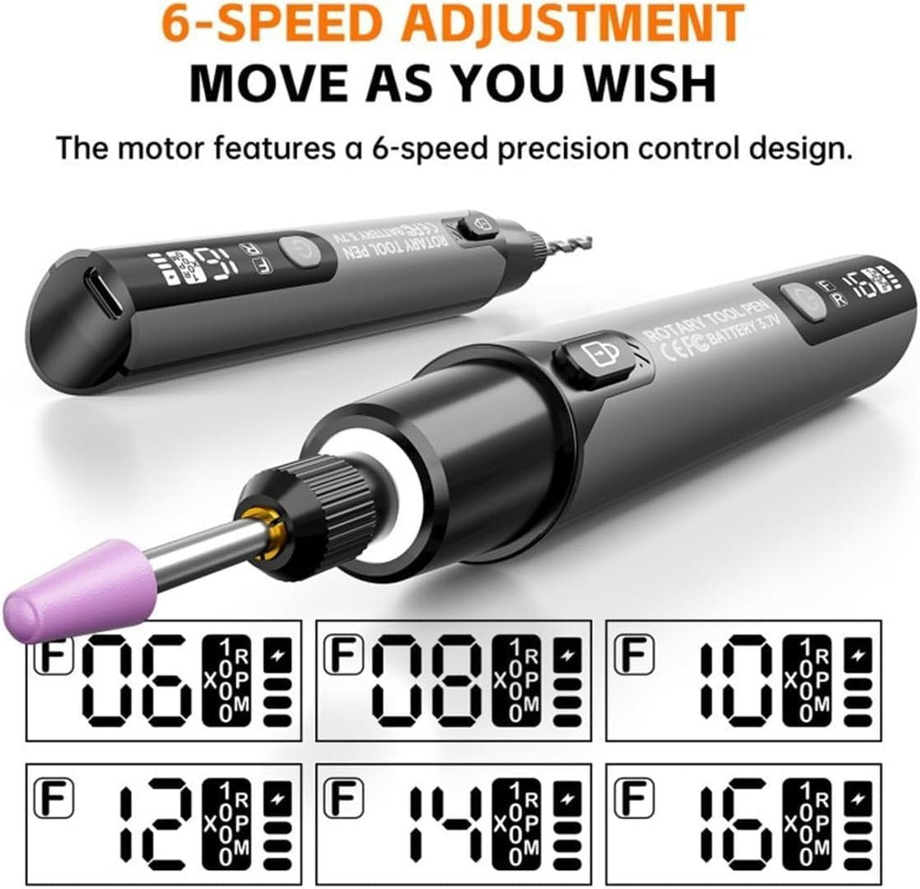 Mini Cordless Rotary Tool, 6-Speed Rotary Tool Kit with 50 Accessories, Multi-Purpose and USB Charging Power Rotary Tool for Engraving, Sanding, Polishing, Drilling, Etching, DIY Crafts,Black