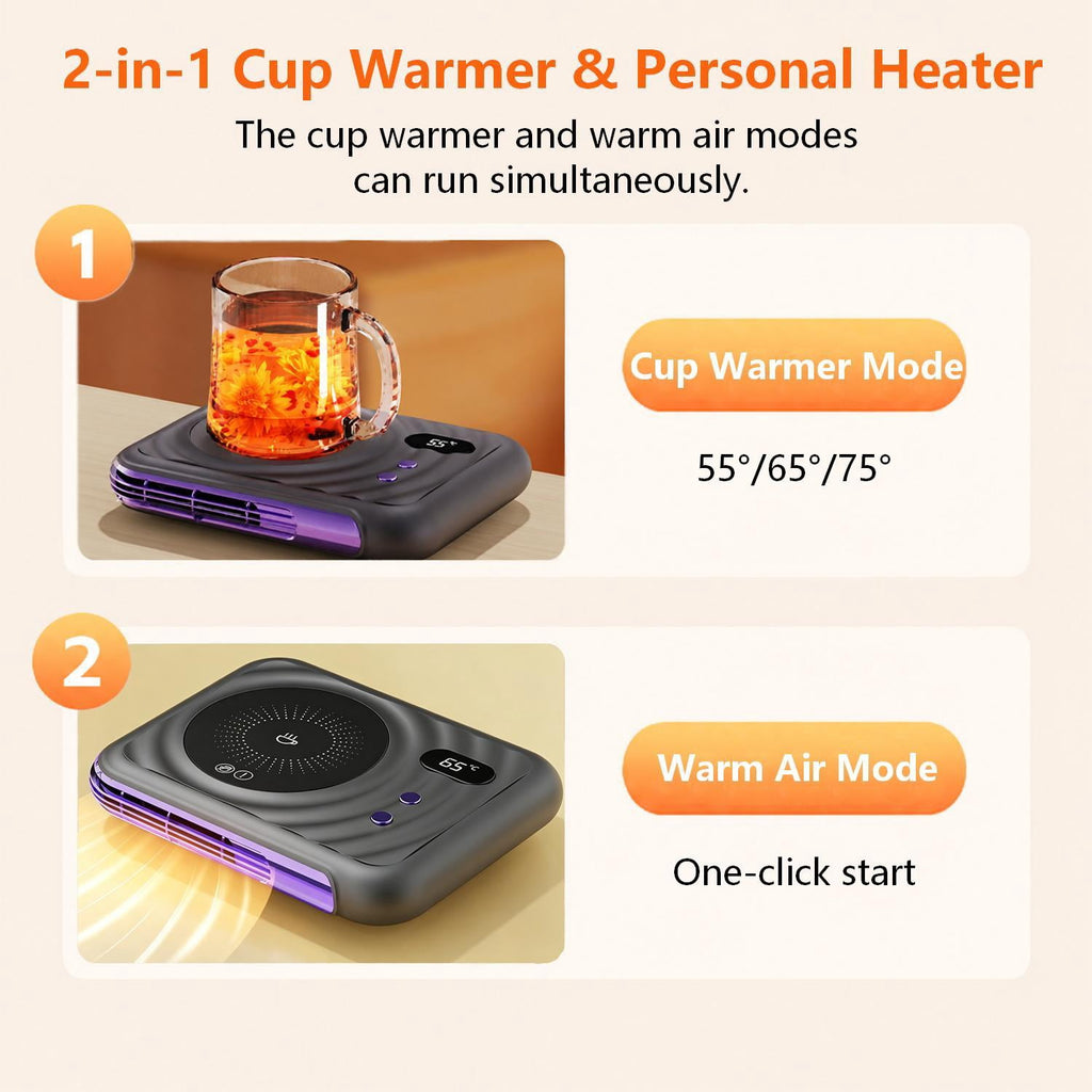 Coffee Mug Warmer 2-in-1 Coffee Cup Warmer & Personal Heater for Desk Electric Cup Warmer with 3 Temperature Settings for Heating Milk Tea Water Coffee Accessories for Home & Office Gray