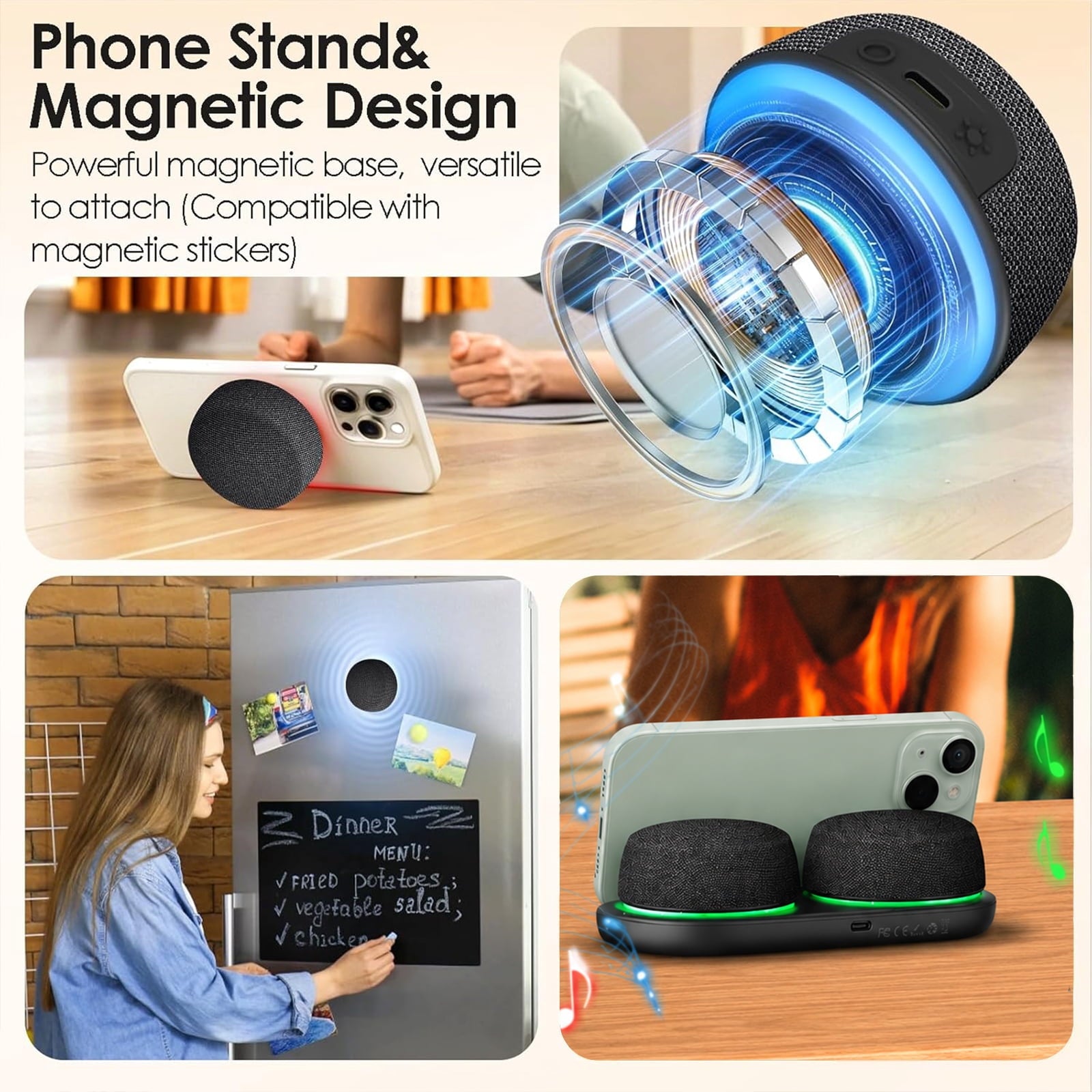 Dual Bluetooth Speaker Set with Magnetic Base Multi Room Wireless Speaker with Bluetooth 5.4 TWS Stereo Surround Sound & RGB Lights 10H Playtime for TV Home Theater