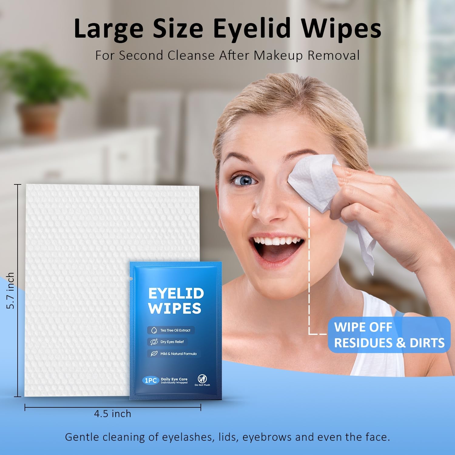 30PCS Tea Tree Oil Eyelid Wipes,Individually Wrapped Eye Lid Cleaning Wipes，Soothing For Sensitive Eyes, Stay Hydrated Lid Wipe