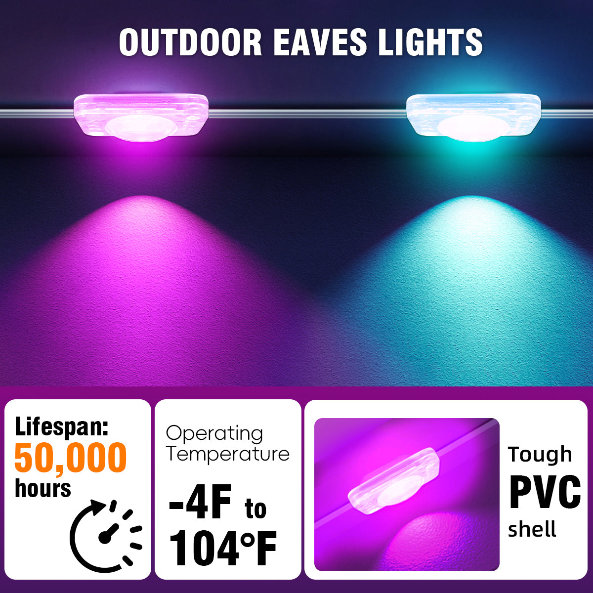 Permanent Outdoor Lights 50ft, Smart RGB+IC App Control Outdoor Lights with 24 LEDs, LED Eaves Lights IP67 Waterproof, House Roof Outdoor Lighting for Party, Daily, Halloween, Christmas, Garden