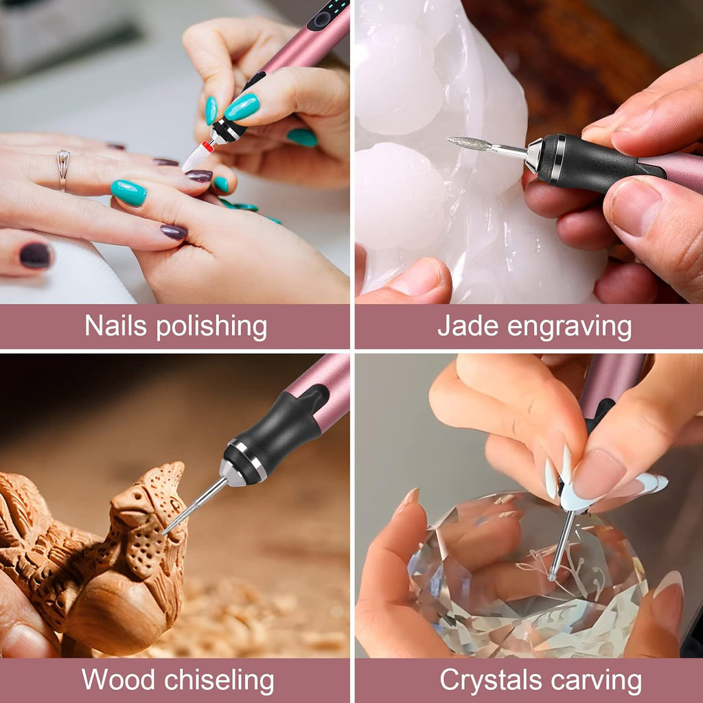 Wiher Electric Engraving Pen Kit with 42 Bits, Mini Electric DIY Engraver Cordless Rotary Tools Portable Engraving Tool for Jewelry Wood Metal Stone Plastic Glass Etching (Pink)