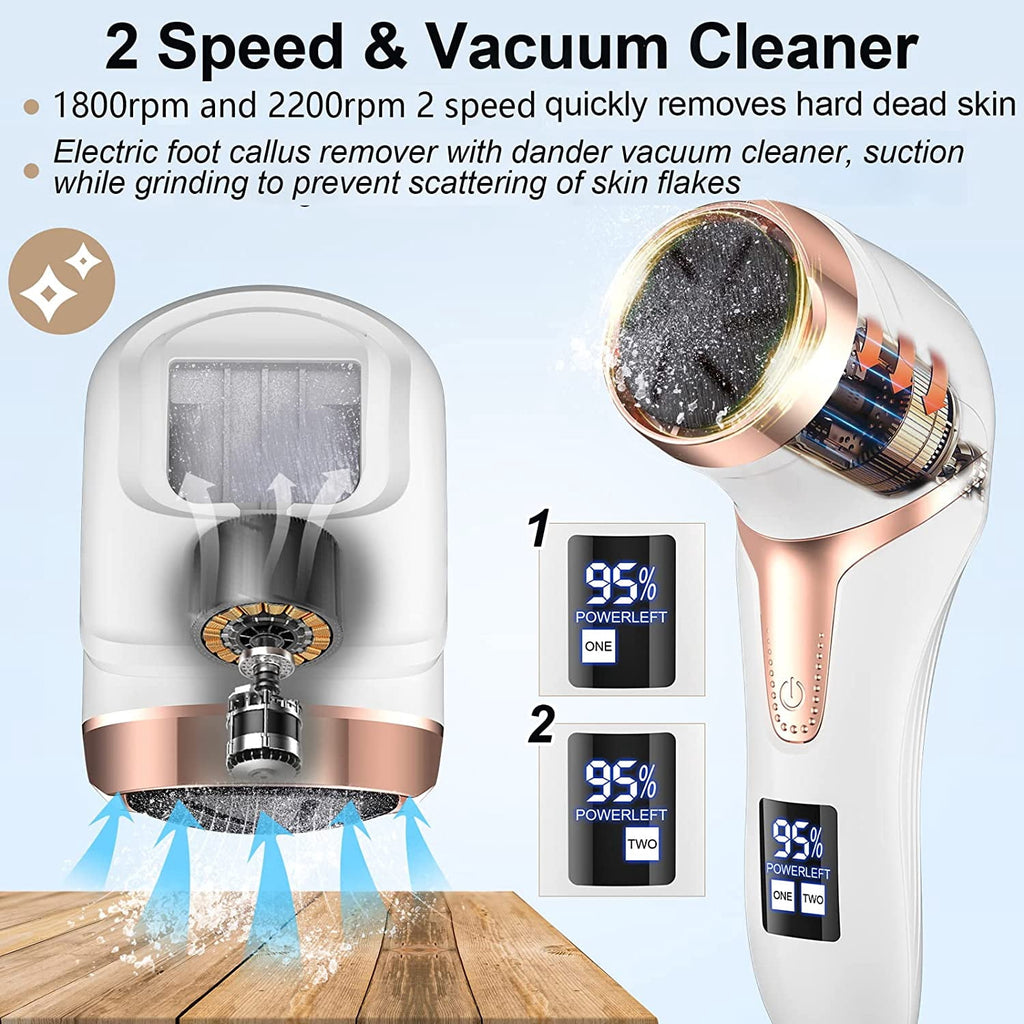 Prociv Electric Foot Callus Remover with Vacuum Cleaner Rechargeable Foot File Dead Skin Remover with 2 Speed 3 Grinding Head LCD Display Professional Kit for Foot Care White