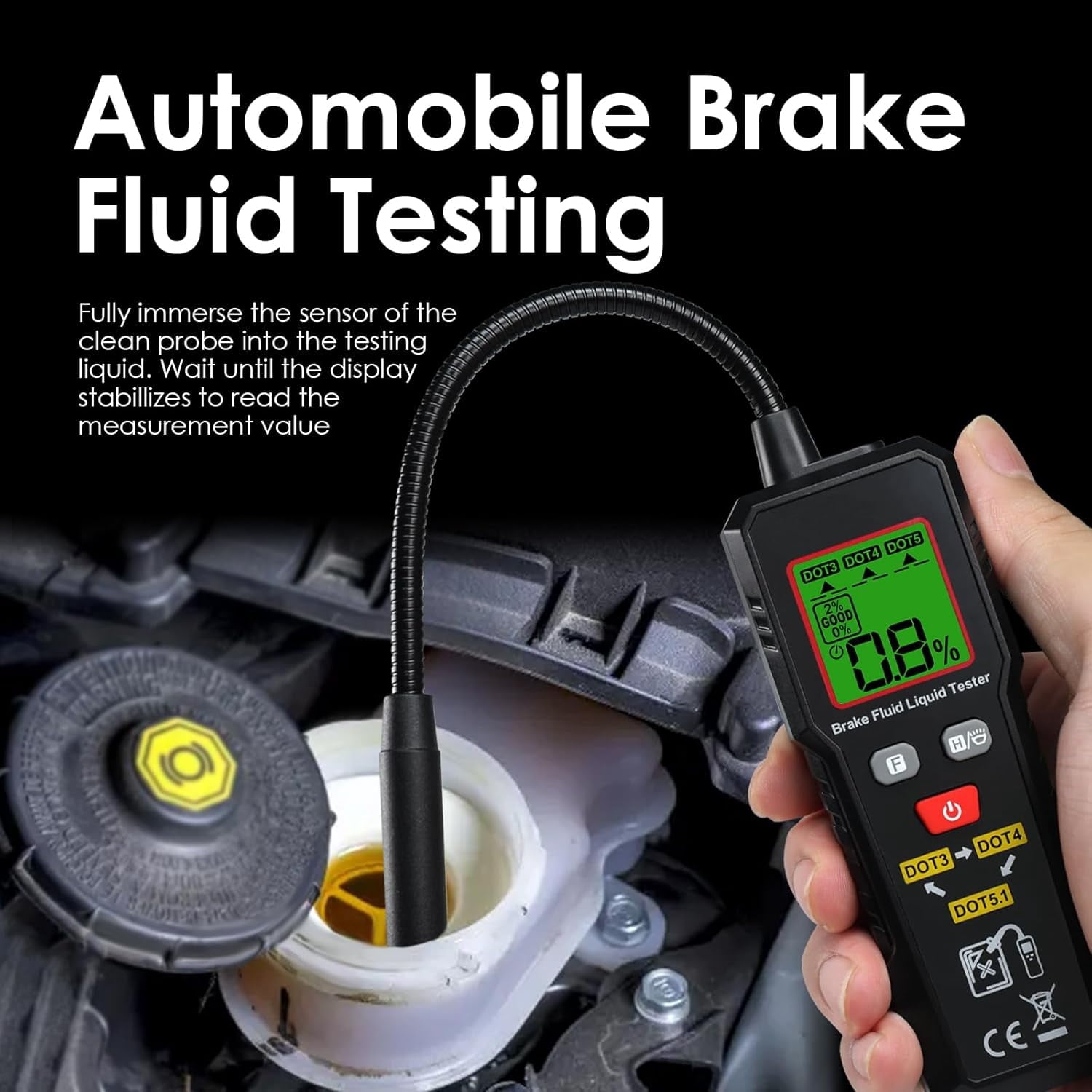 8.5-inch Digital Brake Fluid Tester Brake Fluid Moisture Tester with Light LCD Screen Data Hold 3 Colors Alarm for Auto Care for DOT3 DOT4 DOT5.1
