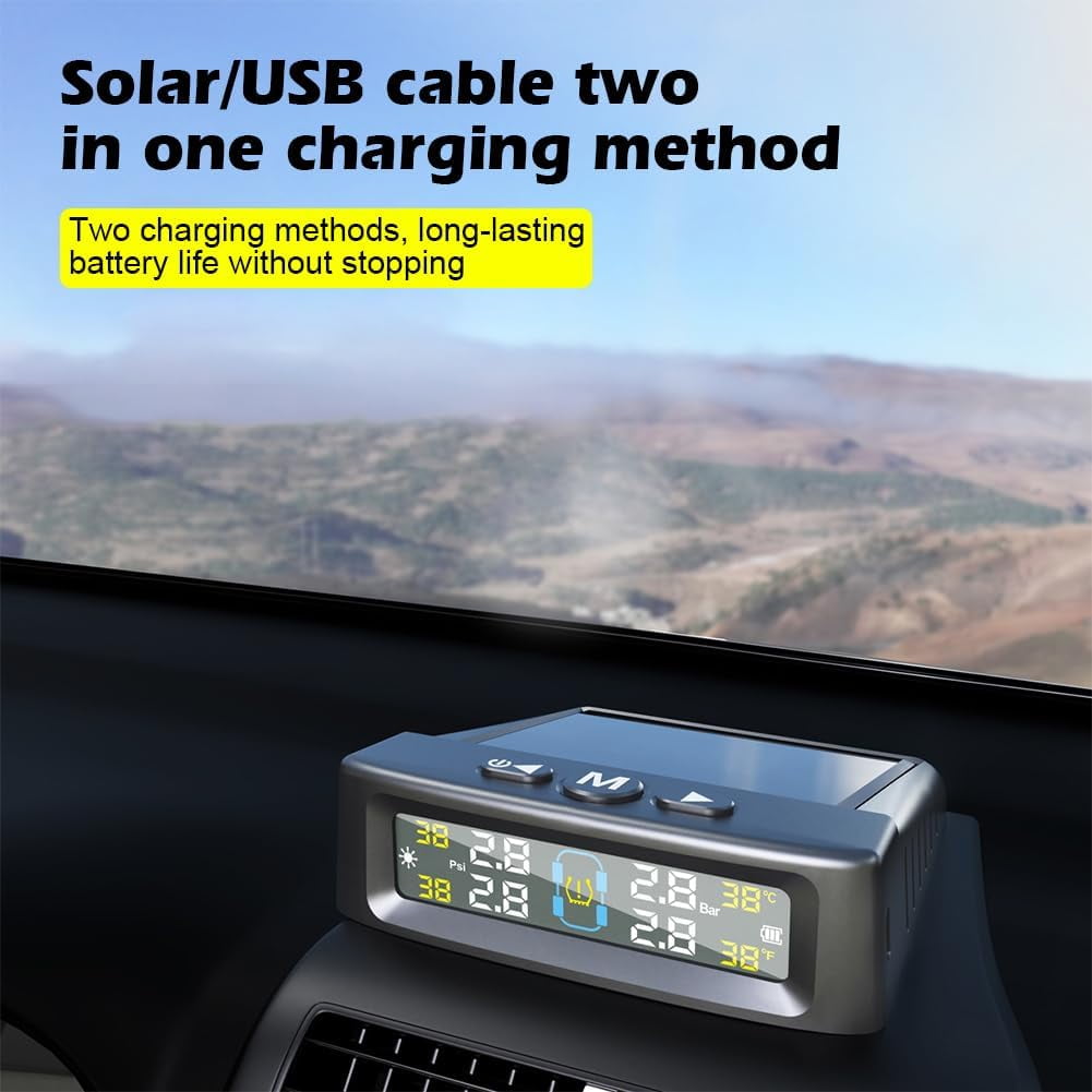 RV Tire Pressure Monitoring System Tire Pressure Monitor with Solar Charge LCD Display Auto Sleep Mode for Trailer Truck Off Road Pickup(6 Sensors External Didi Version)