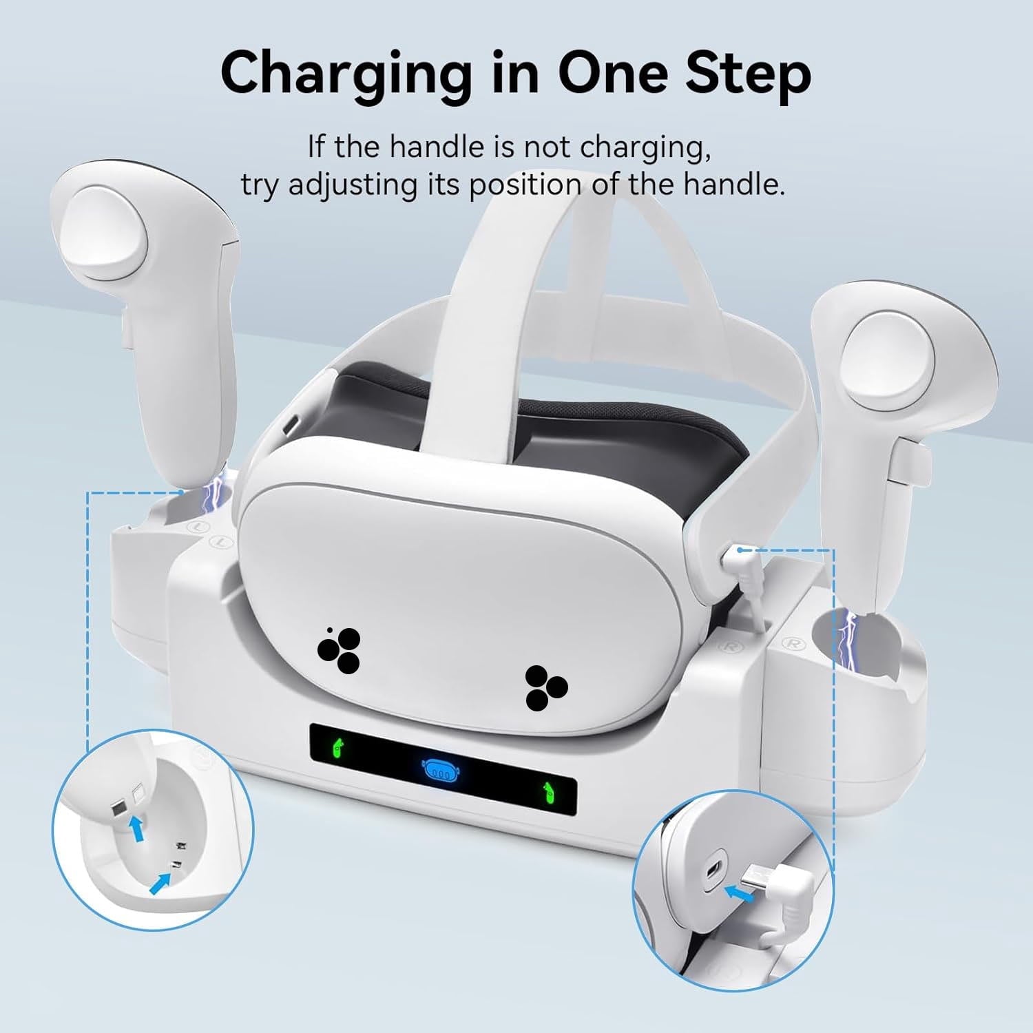RGB Charging Dock for Oculus Quest 3/3S Charging Stand for Meta Quest 3S Controller and Headset with 2 Rechergeable Batteries Battery Cover