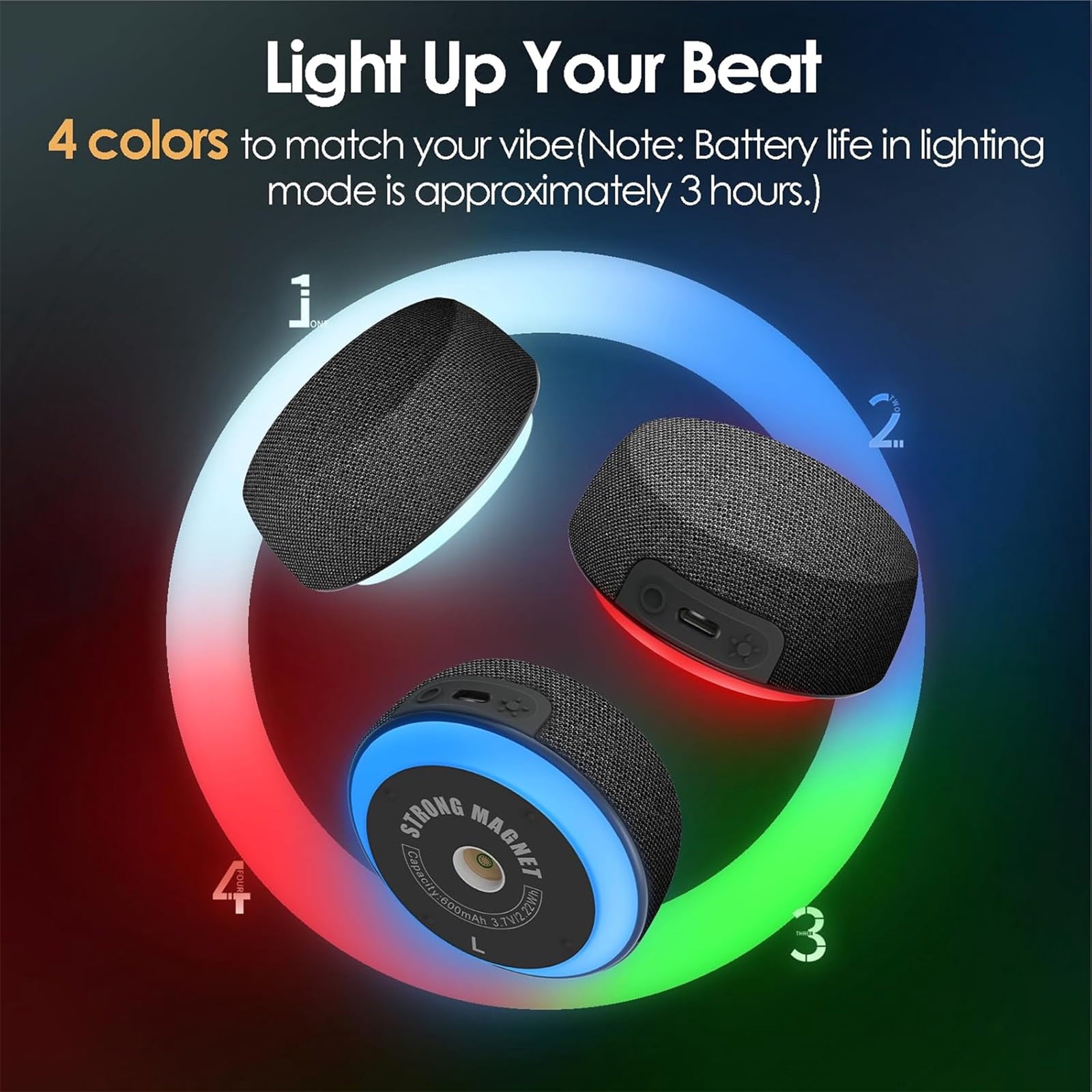 Dual Bluetooth Speaker Set with Magnetic Base Multi Room Wireless Speaker with Bluetooth 5.4 TWS Stereo Surround Sound & RGB Lights 10H Playtime for TV Home Theater