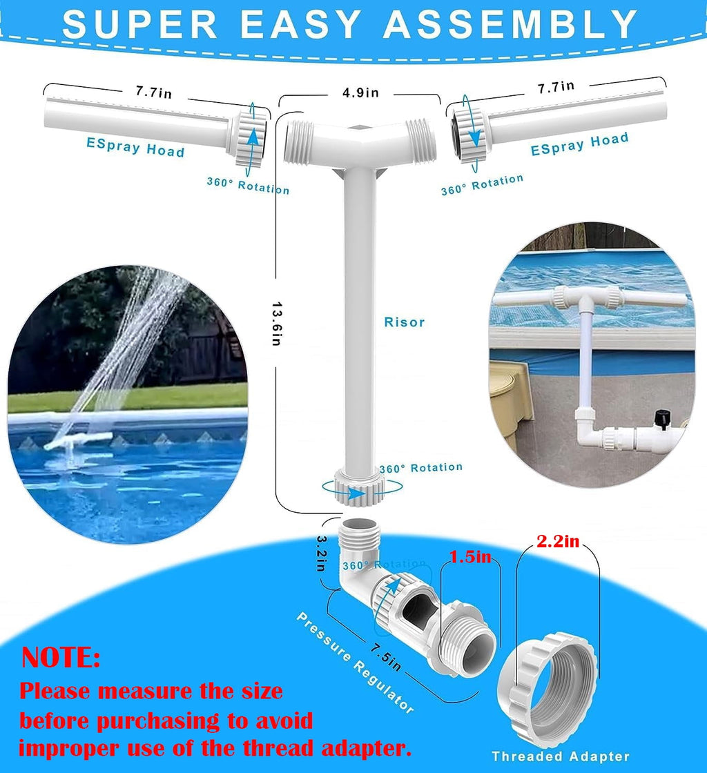Pool Fountain Luminous Double Spray Spa and Swimming Pool Waterfall Fountain for Above Ground/Inground Pools Adjustable Nozzle Outdoor Garden Sprinkler Fountain Cooler