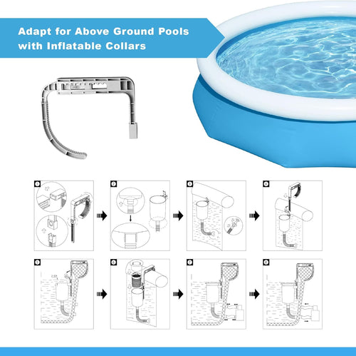 AmzDoer Pool Skimmer for Above Ground Pool Wall Mount Surface Skimmer with Removable Skimmer Basket Adjustable Height Bracket Floating Pool Skimmer Auto Skimming Debris & Pool Surface Leaves