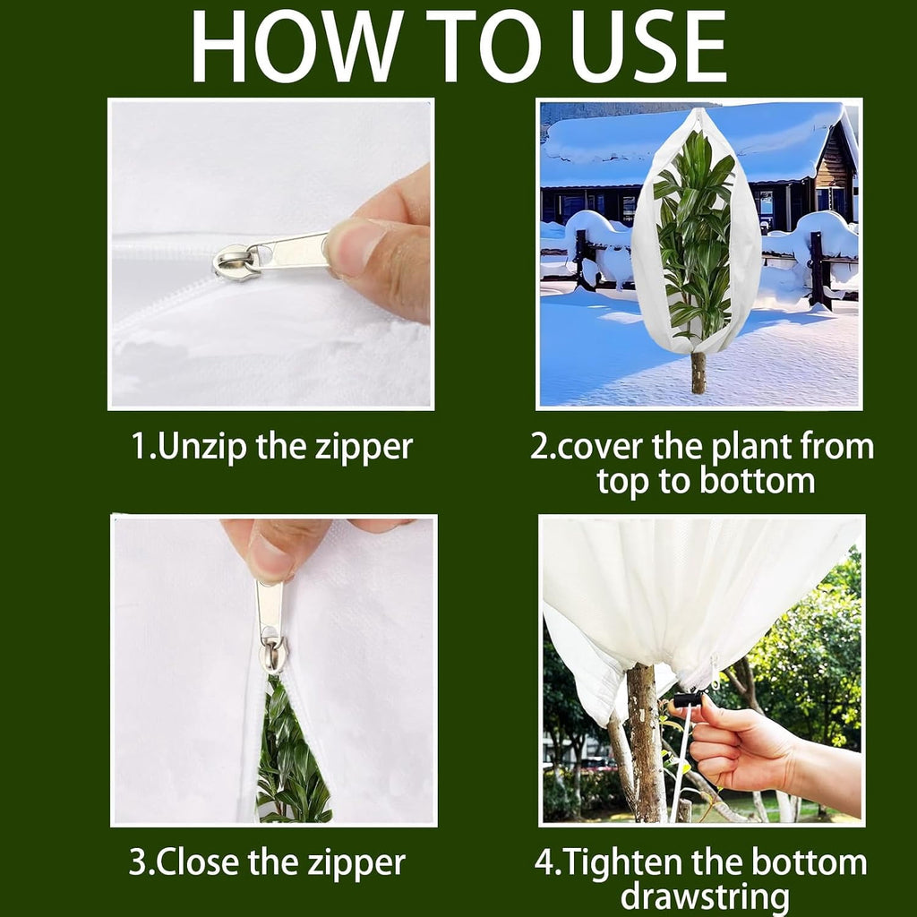 Plant Covers Freeze Protection 4 Pack Winter Garden Plant Frost Cover with Viewing Window Zipper & Drawstring 31.5 x47.2 Reusable Frost Cloth for Outdoor Shrub Potted Plants Use White