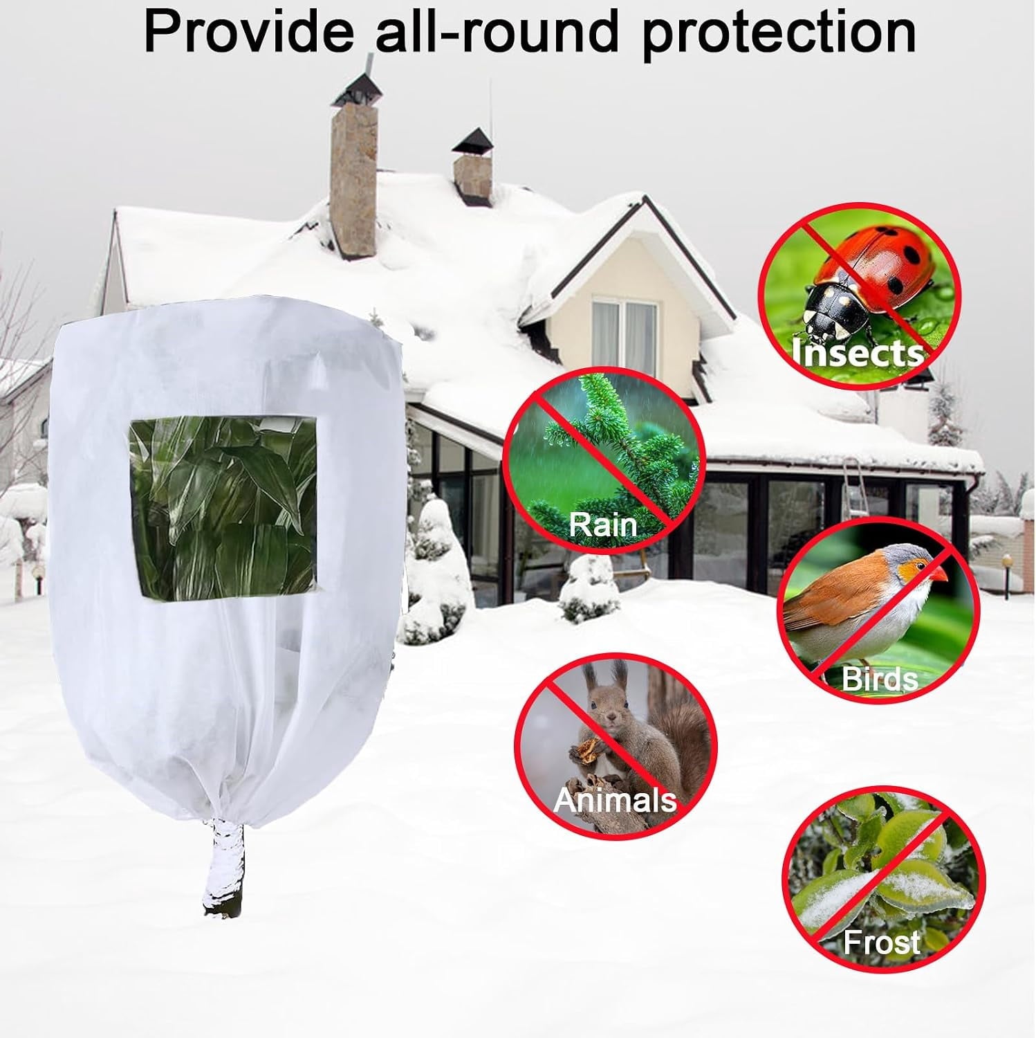 Plant Covers Freeze Protection 4 Pack Winter Garden Plant Frost Cover with Viewing Window Zipper & Drawstring 31.5 x47.2 Reusable Frost Cloth for Outdoor Shrub Potted Plants Use White