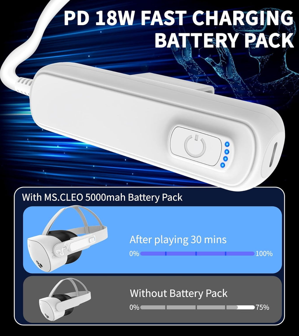 Battery Pack for Meta Quest 3S/3/2 5000mAh Fast Charging Battery for Oculus Quest 3S/3/2 Accessories Extended VR Headset Battery Lightweight and Portable Charger for Extra 2-4H