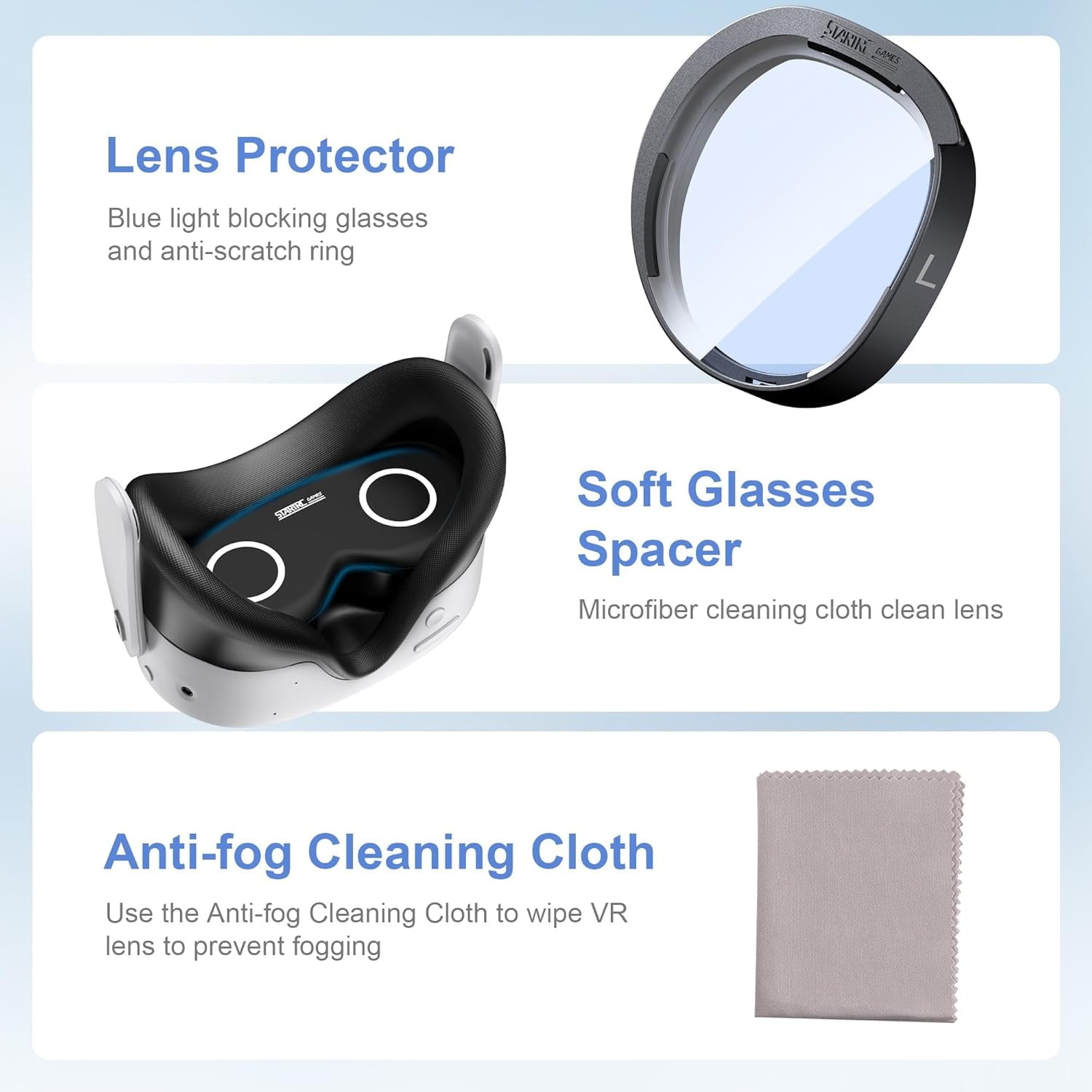 Lens Protector Set Compatible with Meta Quest 3S Accessories Soft Lens Protector Cover Glasses Spacer with Blue Light Blocking Glasses for Oculus Quest 3S/Quest 2