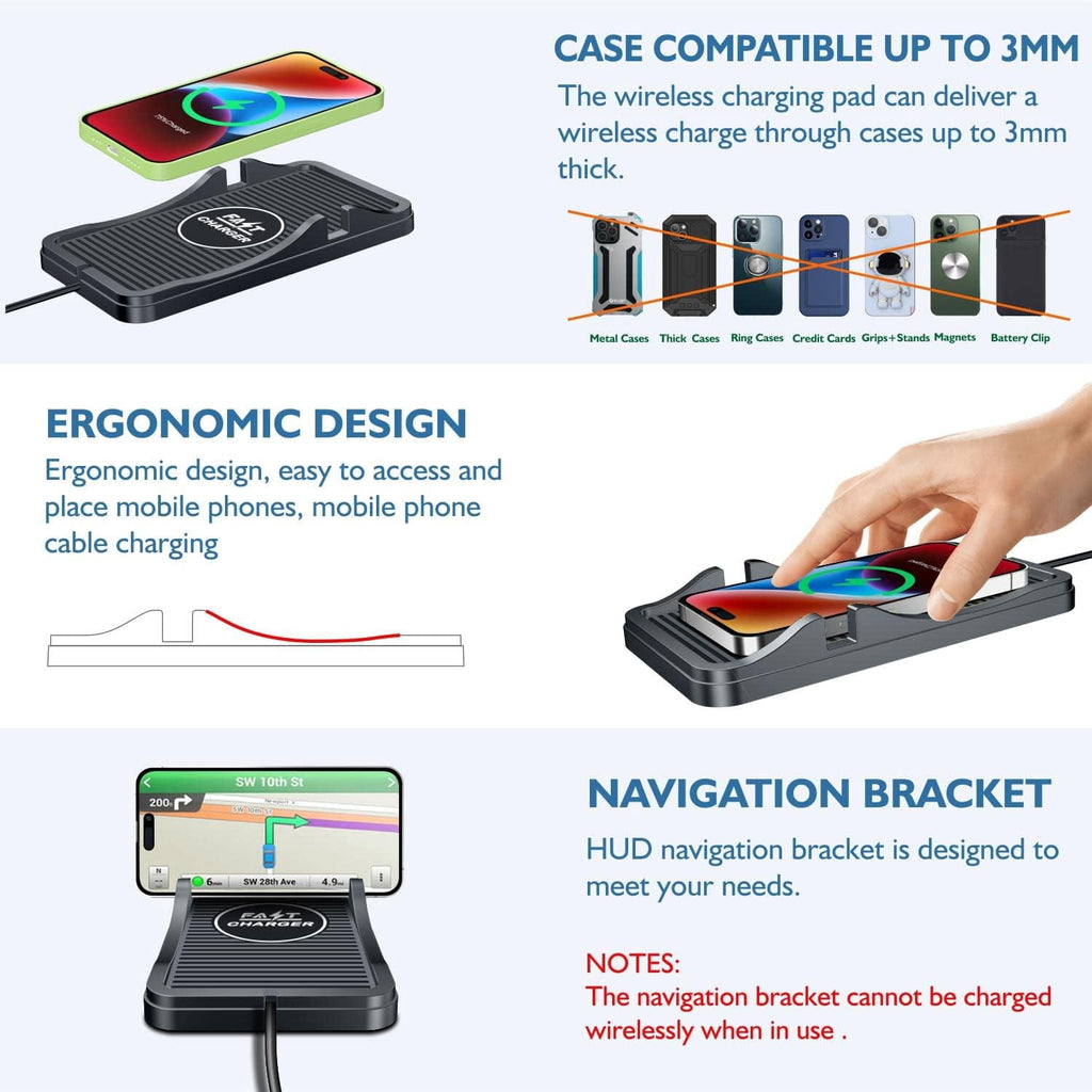 AmzDoer Wireless Car Charger 15W Fast Wireless Charging Station with Non-Slip Pad Wireless Phone Charger Cell Phone Flat Charging mat Compatible