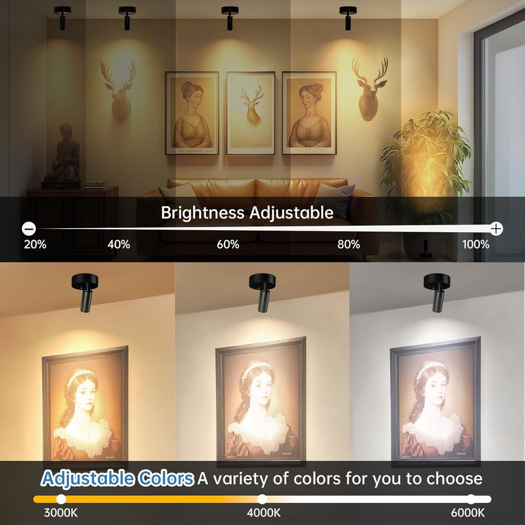 Wireless Led Spotlight Indoor Rechargeable Uplighting Indoor with Remote Dimmable 350° Rotate Battery Powered Ceiling Spotlight for Artwork Painting Tree Black 2pcs