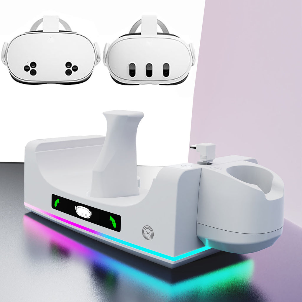RGB Charging Dock for Oculus Quest 3/3S Charging Stand for Meta Quest 3S Controller and Headset with 2 Rechergeable Batteries Battery Cover