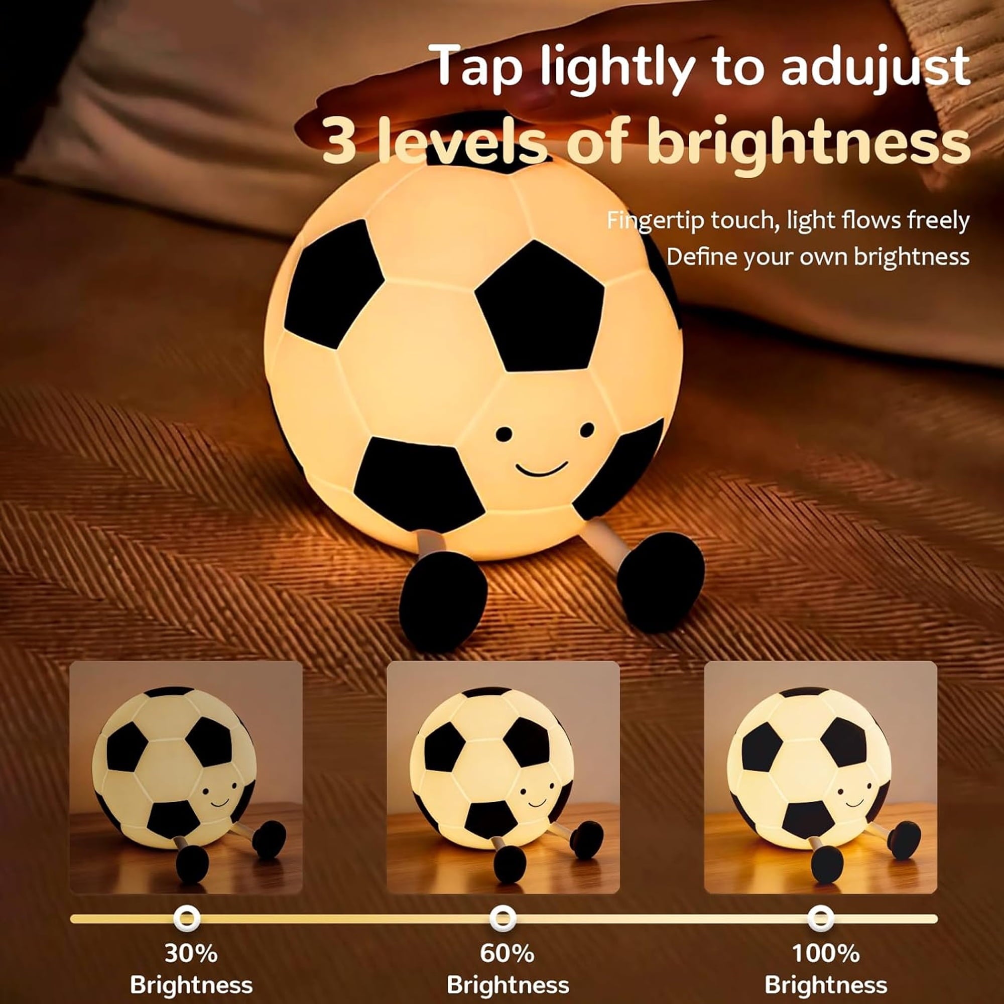 Soccer Night Light Silicone Touch Night Lamp Dimmable with Soft Touch Rechargeable Dimmable and Soft Touch Lamp with Timer Birthday Easter Soccer Lover Gifts for Kids Teens Boys Girls