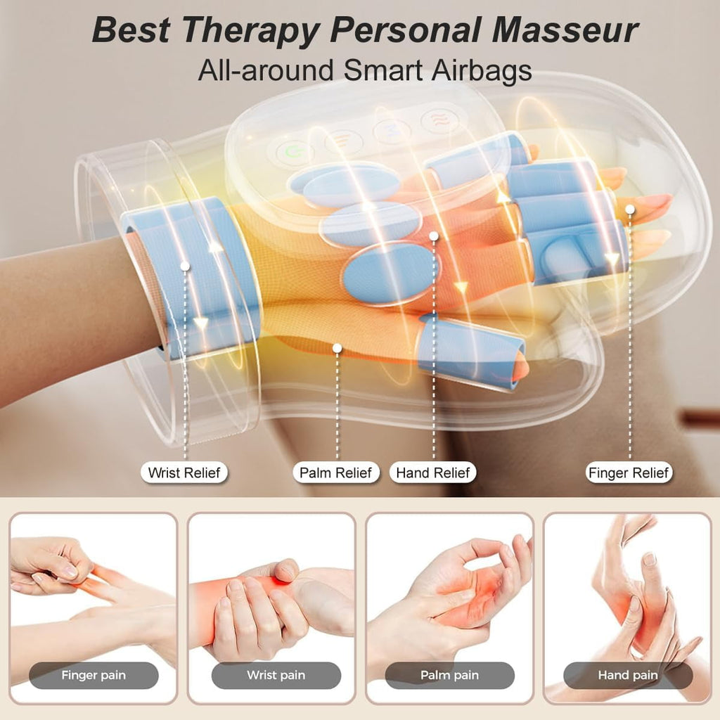Hand Massager with Heat & Compression - Relieves Hand Fatigue & Soreness - Wrists & Fingers Massager for Stress & Pain Relief - Cordless Hand Massager for Arthritis & Carpal Tunnel - Ideal Gift