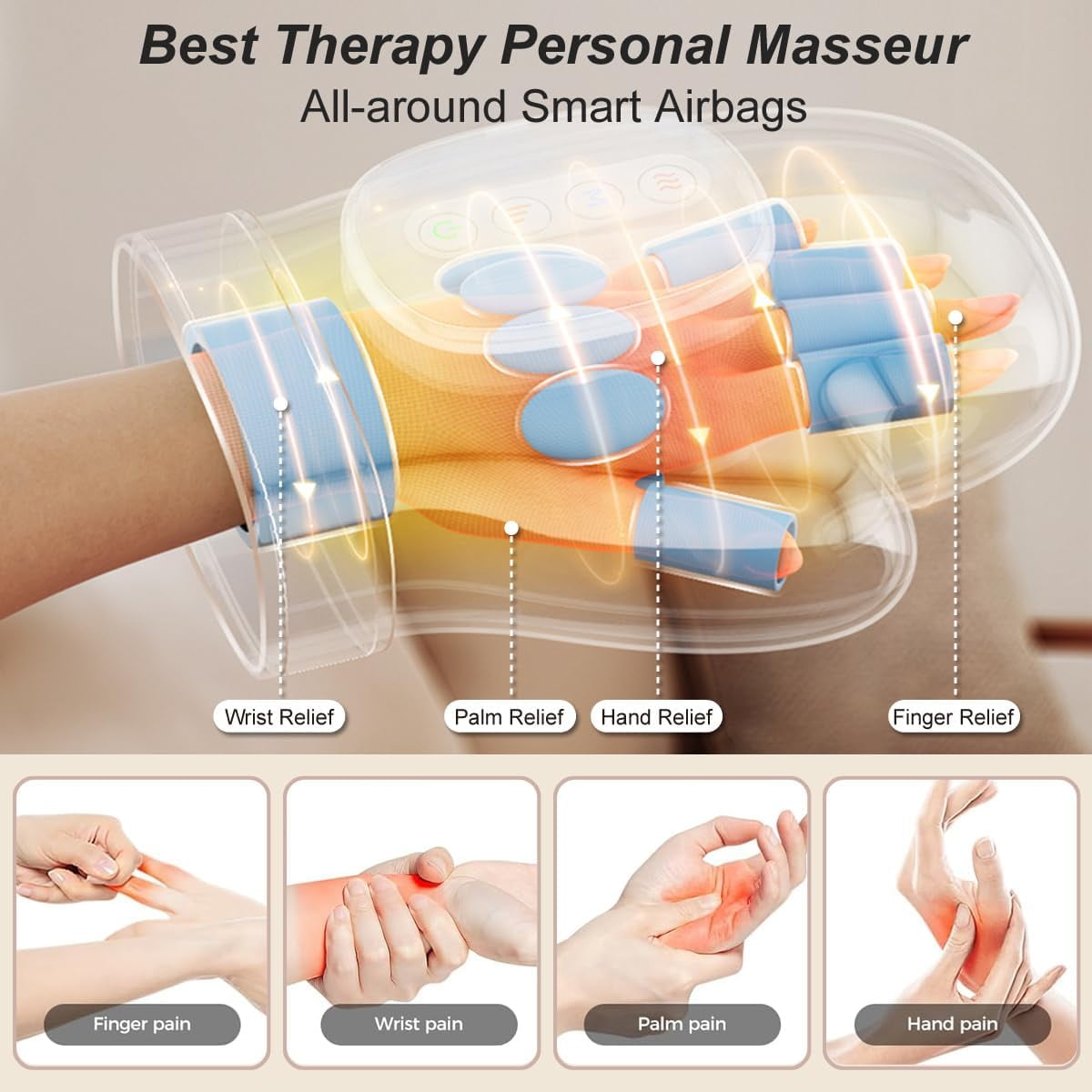 Hand Massager with Heat & Compression - Relieves Hand Fatigue & Soreness - Wrists & Fingers Massager for Stress & Pain Relief - Cordless Hand Massager for Arthritis & Carpal Tunnel - Ideal Gift