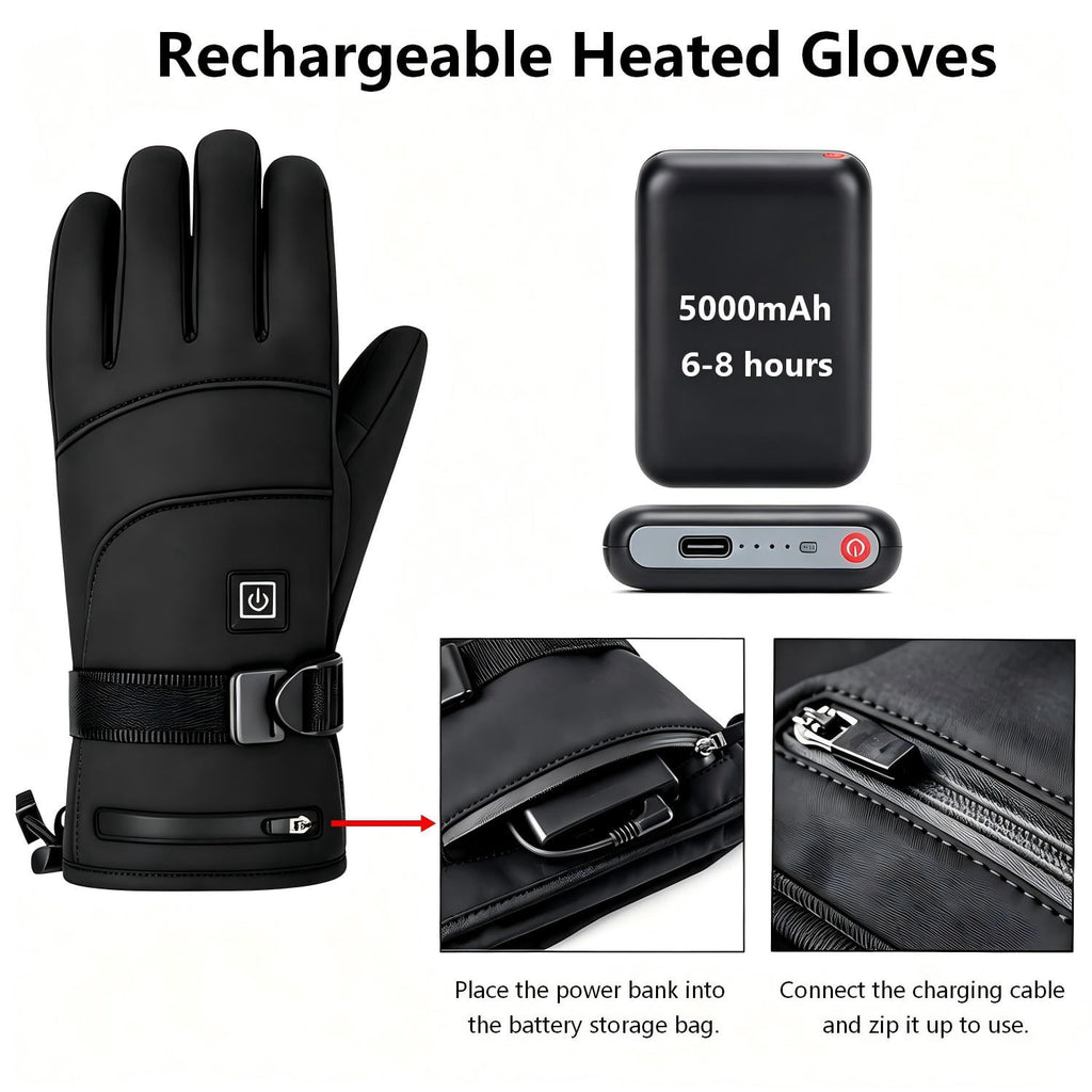Heated Gloves for Men Women 5000mAh Rechargeable Battery Electric Heated Gloves with 3 Temperature Touchscreen Winter Warm Glove Windproof Waterproof Thermal Heated Gloves for Skiing Hiking Cycling