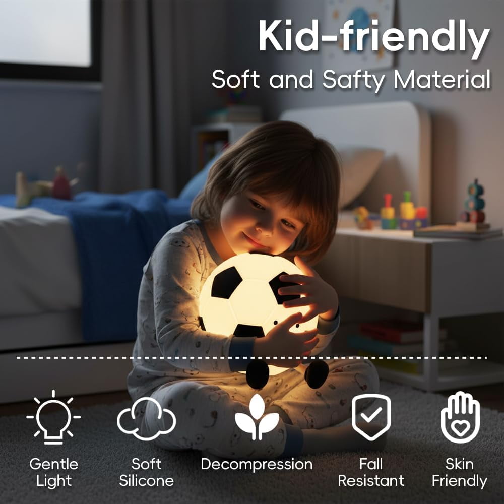 Soccer Night Light Silicone Touch Night Lamp Dimmable with Soft Touch Rechargeable Dimmable and Soft Touch Lamp with Timer Birthday Easter Soccer Lover Gifts for Kids Teens Boys Girls