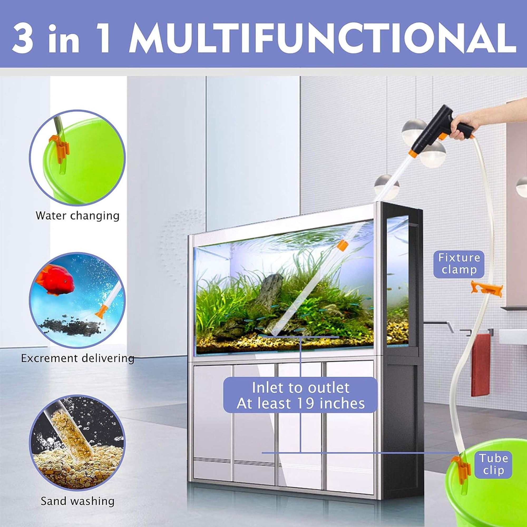 Aquarium Gravel Cleaner Manual Fish Tank Vacuum Gravel Cleaner Aquarium Siphon Pump Gravel Cleaner Fish Tank Cleaning Kit Water Change & Wash Aquarium Cleaning Tools