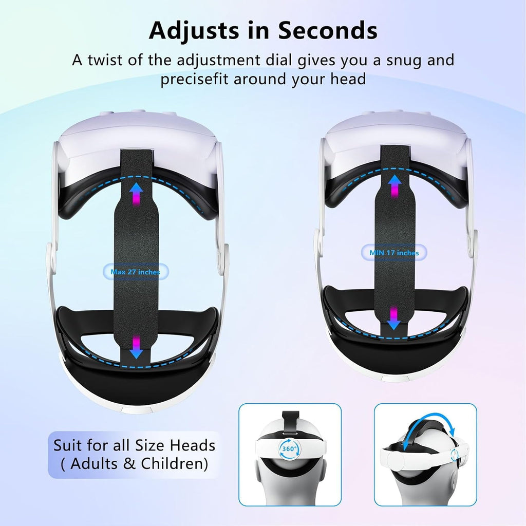 VR Comfort Head Strap Compatible with Meta Quest 3S and Quest 3 Adjustable Elite Strap Reduce Pressure & Balanced Weight Distribution for Oculus Quest 3/3S VR Headset Accessories Wihte