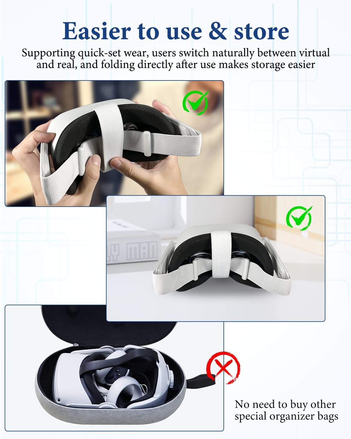 Replacement Head Strap for Meta Quest 2 Original Oculus Quest 2 Comfort Headband 4 Thumbstick Caps Included Adjustable & Breathable Design-VR Head Strap Accessories