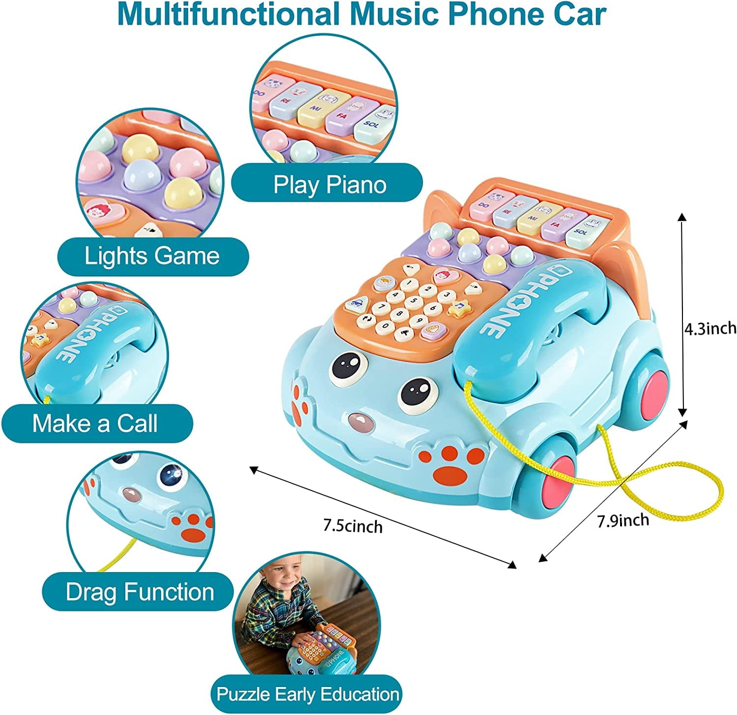 Toddler Telephone Developmental Toys for 1 2 3 Year Old Boy Girl Gifts Toy Baby Telephone with Music and lighting Baby Toys Educational Learning Toys for 12 18 24 Months