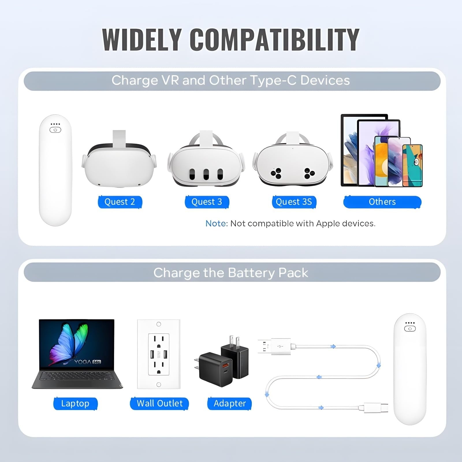 Battery Pack for Oculus Quest 2/3/3S 5000mWh Extended Battery for Meta Quest 3 Accessories 18.5W Fast Charging VR Headset Battery Pack Lightweight and Portable Charger for Extra 2-4H Playtime