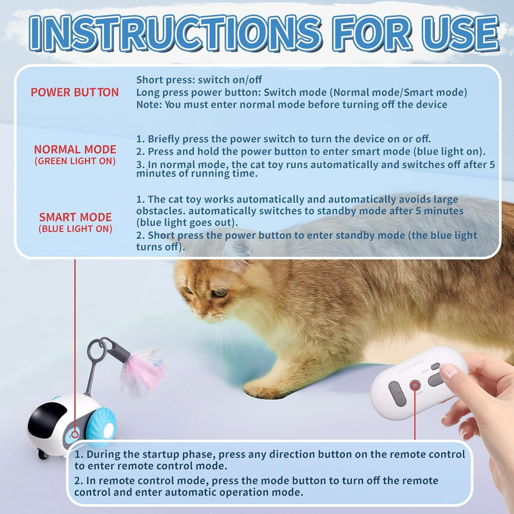 Interactive Cat Toy Cat Toys for Indoor Cats with 2-Speed Adjustment Remote Control & USB Rechargeable Automatic Cat Exercise Toys for Bored Indoor Adult Cats Kittens