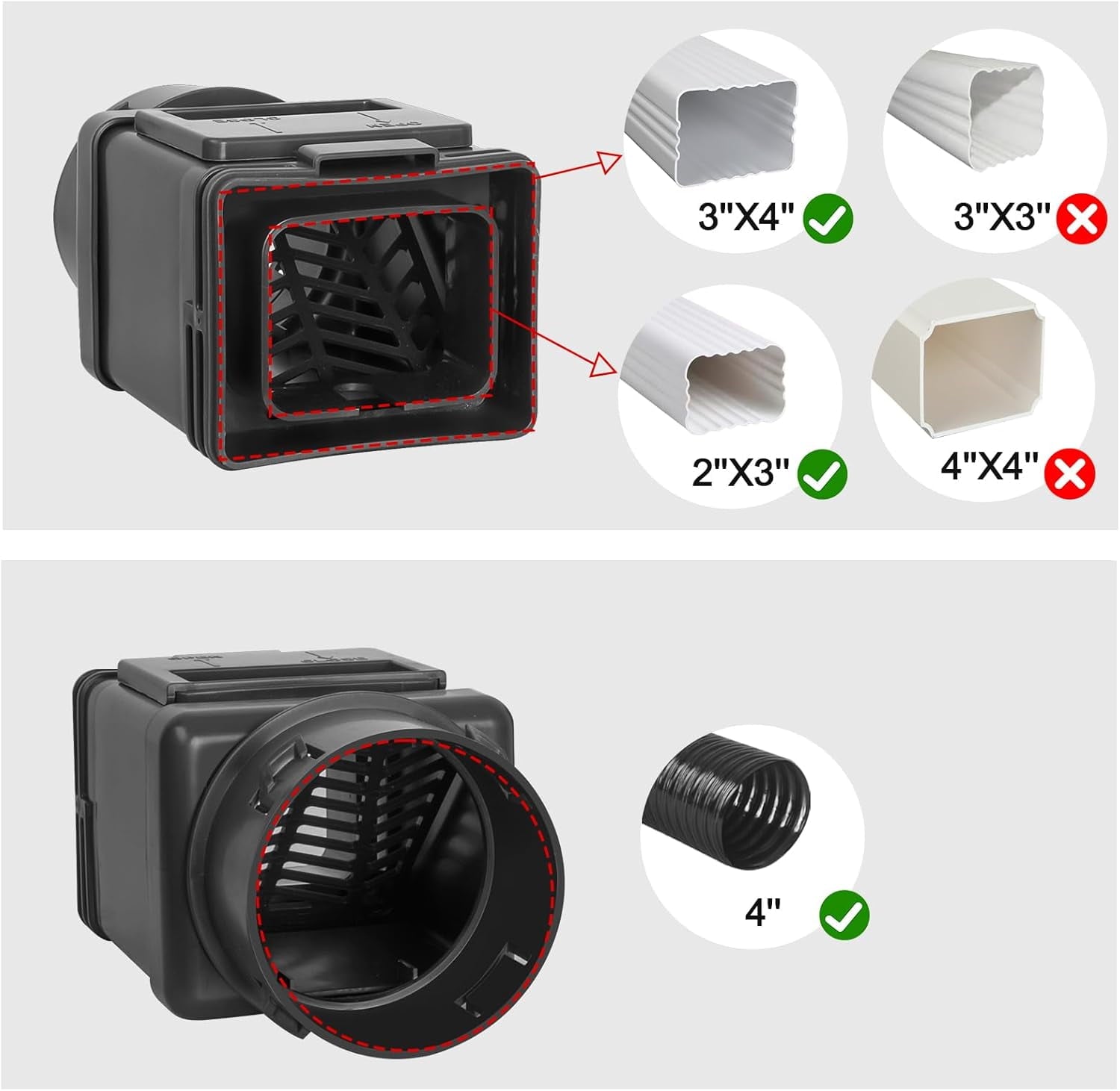 Downspout Filter 2 Pack Downspout Leaf Filter Gutter Downspout Screen 2 ×3 and 3 ×4 Drainpipe Filter Downspout Cleanout Leaf Removers Black