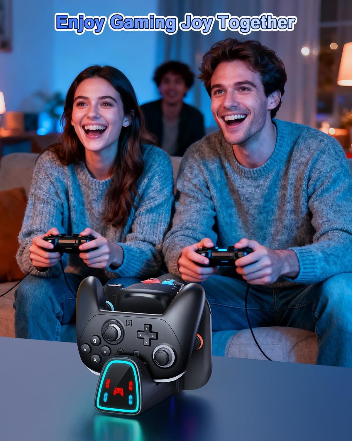 Controller Charging Dock for Nintendo Switch 2/Switch 1/OLED Controller Fast Charger Station for Joy Con 2&1 and Pro Controller 2&1 Charger Accessories with RGB Light Black