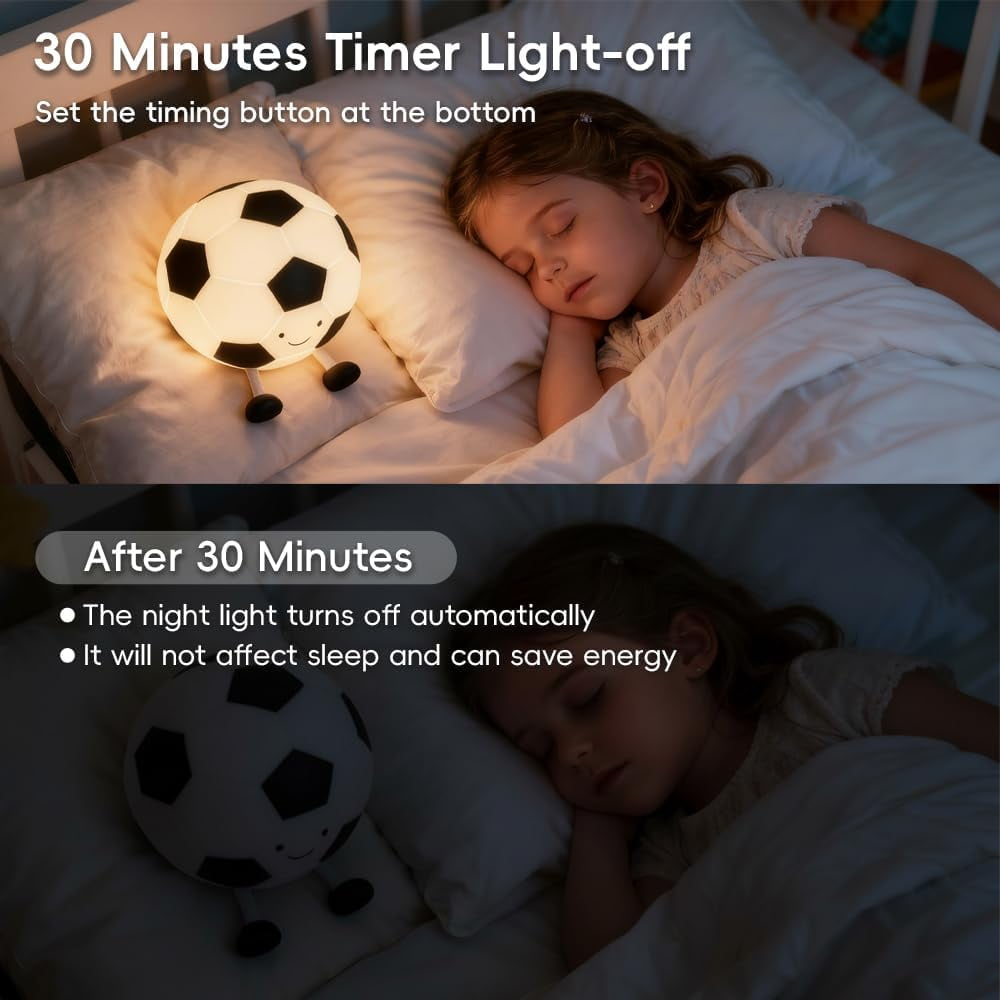 Soccer Night Light Silicone Touch Night Lamp Dimmable with Soft Touch Rechargeable Dimmable and Soft Touch Lamp with Timer Birthday Easter Soccer Lover Gifts for Kids Teens Boys Girls
