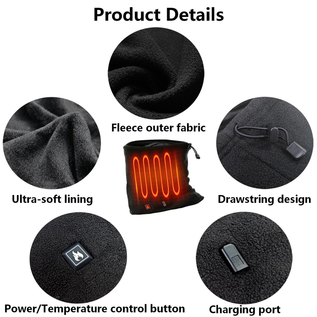 Heated Scarf for Women Men USB Electric Neck Warmer with 3 Temperature Settings Winter Polar Fleece Heated Neck Gaiter Windproof Face Cover for Outdoor Skiing Hiking Fishing Black