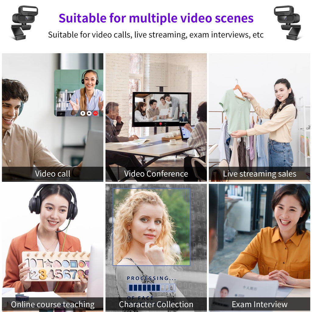 Webcam with Microphone 4K USB Webcam for PC Desktop & Laptop Ring Light and 3-Level Brightness Computer Camera with Privacy Cover & Tripod Stand for Computer/PC/Laptop/Desktop