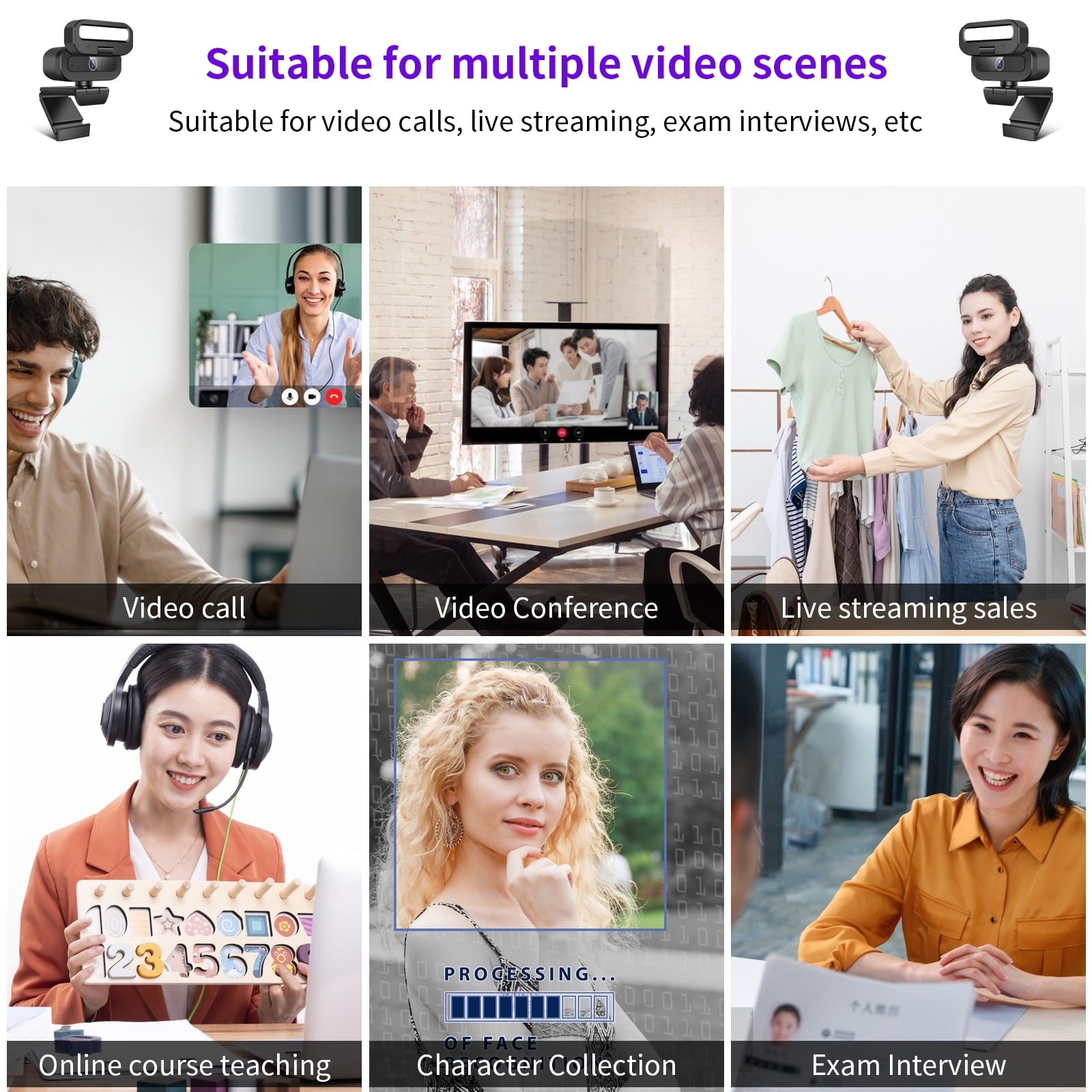 Webcam with Microphone 4K USB Webcam for PC Desktop & Laptop Ring Light and 3-Level Brightness Computer Camera with Privacy Cover & Tripod Stand for Computer/PC/Laptop/Desktop