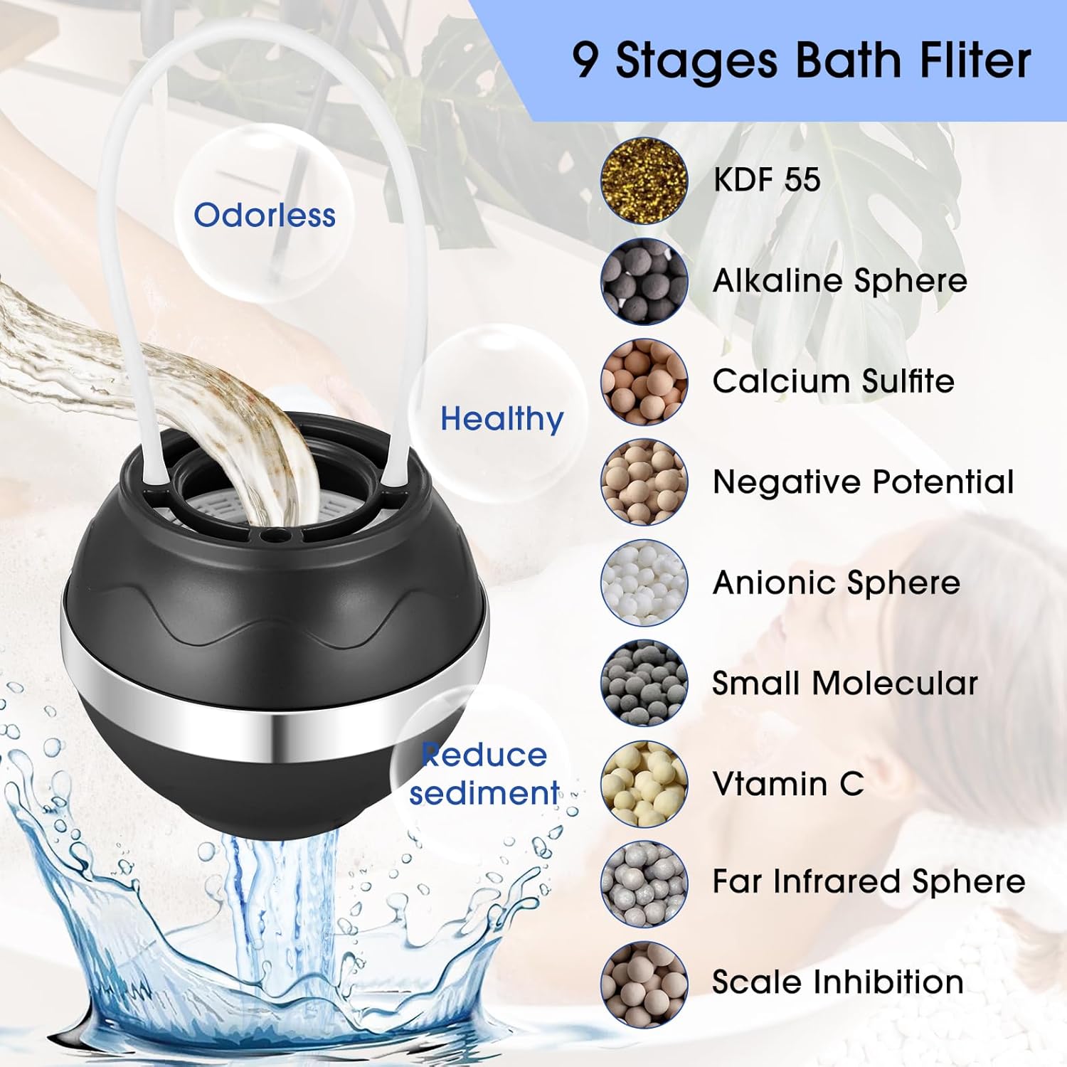 Bath Filter for Tub Shower Water Filter with Overflow Filter for Bathtub Bath Water Filter 2500 Gallons Removes Contaminants & pH Balancer Improved Skin Hair and Nail Condition