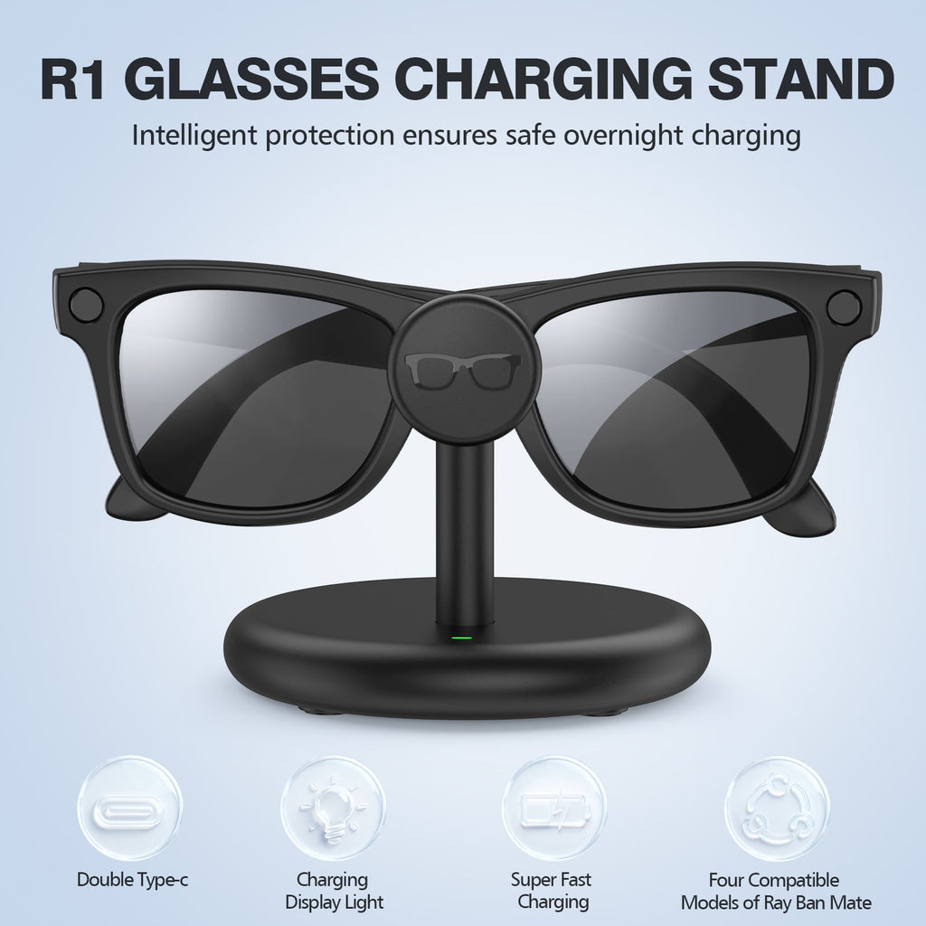 Charging Station for Meta Wayfarer/Skyler/Headliner Portable Charging Dock Compatible with Oakley Meta HSTN Travel Charging Stand with Cable LED Indicator Black