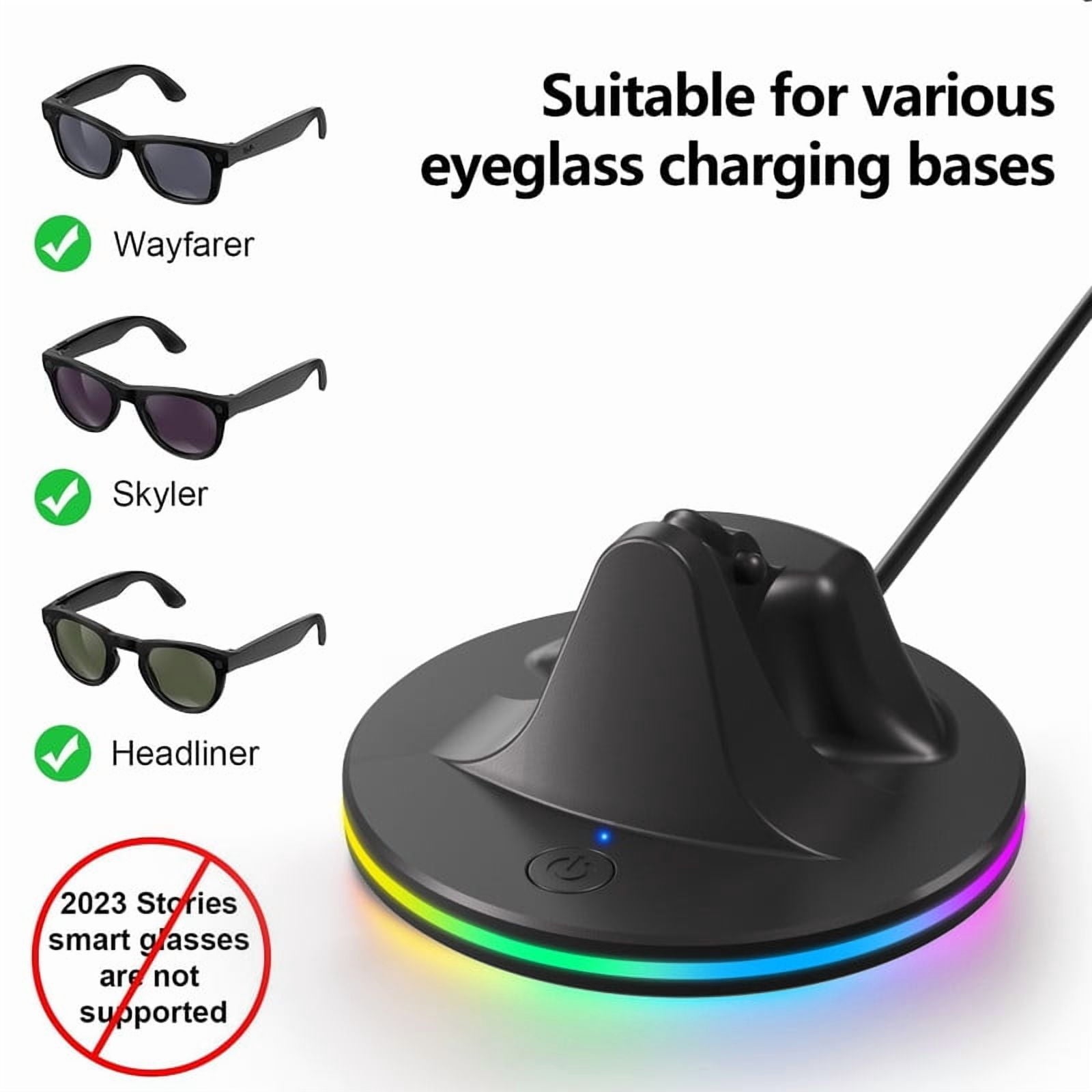 Charging Station for Meta Wayfarer/Skyler/Headliner Portable Charging Dock Compatible with Oakley Meta HSTN RGB Travel Charging Stand with Cable LED Indicator