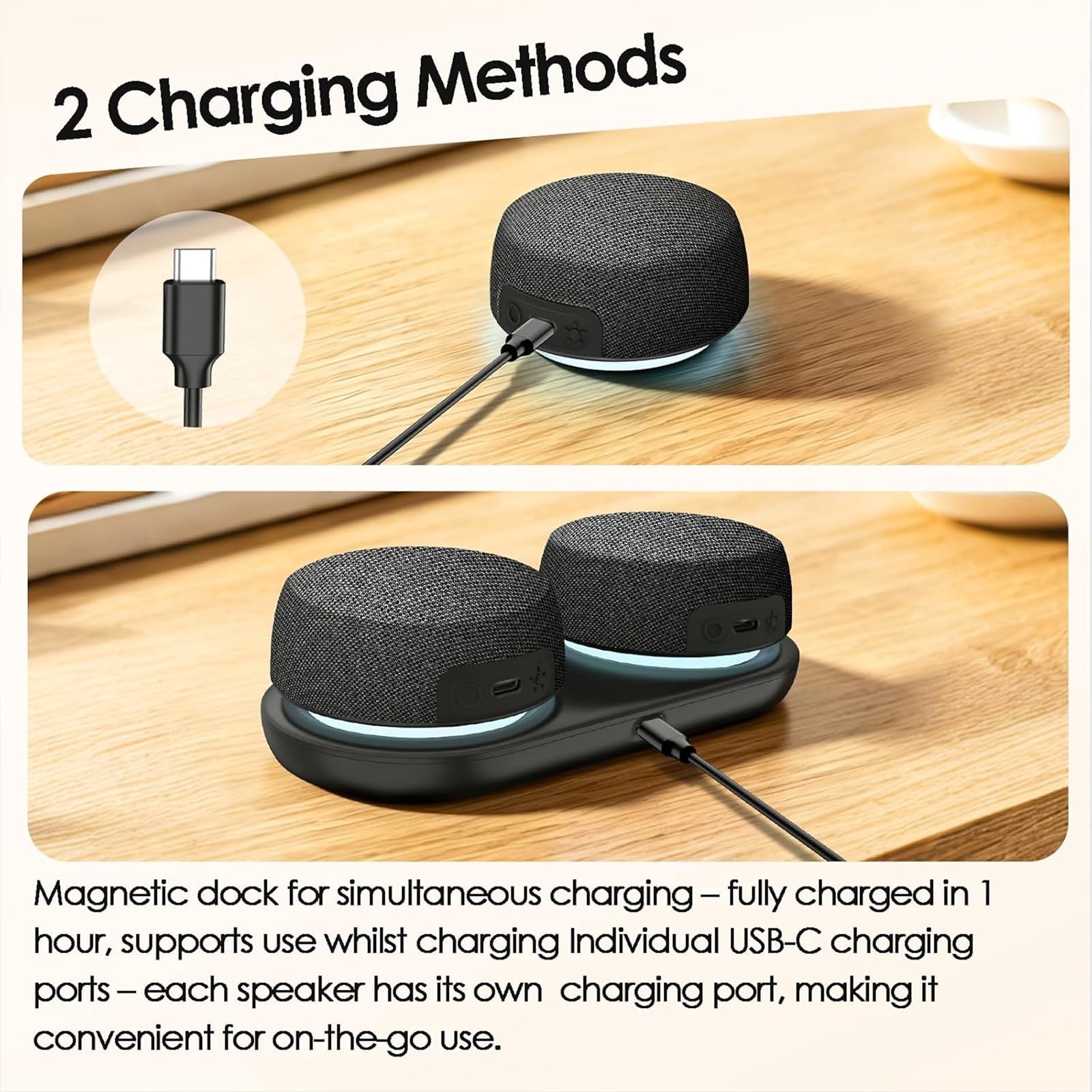 Dual Bluetooth Speaker Set with Magnetic Base Multi Room Wireless Speaker with Bluetooth 5.4 TWS Stereo Surround Sound & RGB Lights 10H Playtime for TV Home Theater