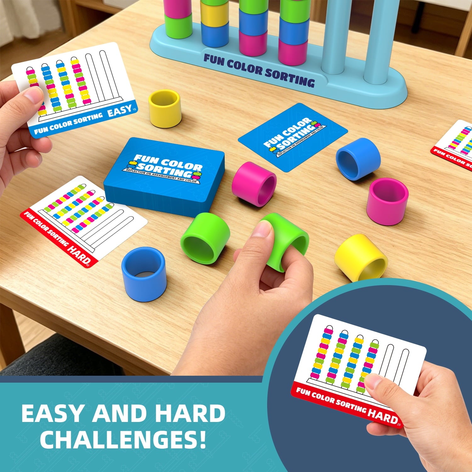 Giant Color Stack Challenge Game 2Pcs Fast-Paced Color Matching Puzzle Game with 50 Challenge Cards Fun Party and Family Board Games for Kids Adults (Colorful 1-2 Player)