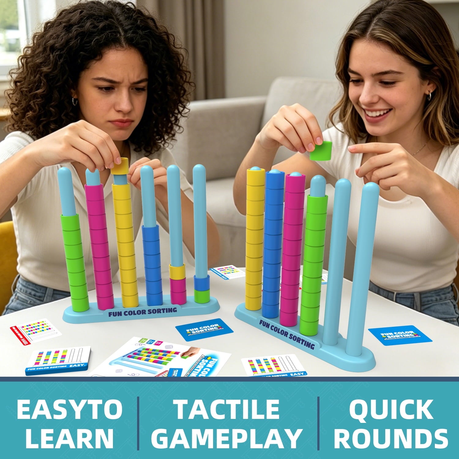 Giant Color Stack Challenge Game 2Pcs Fast-Paced Color Matching Puzzle Game with 50 Challenge Cards Fun Party and Family Board Games for Kids Adults (Colorful 1-2 Player)