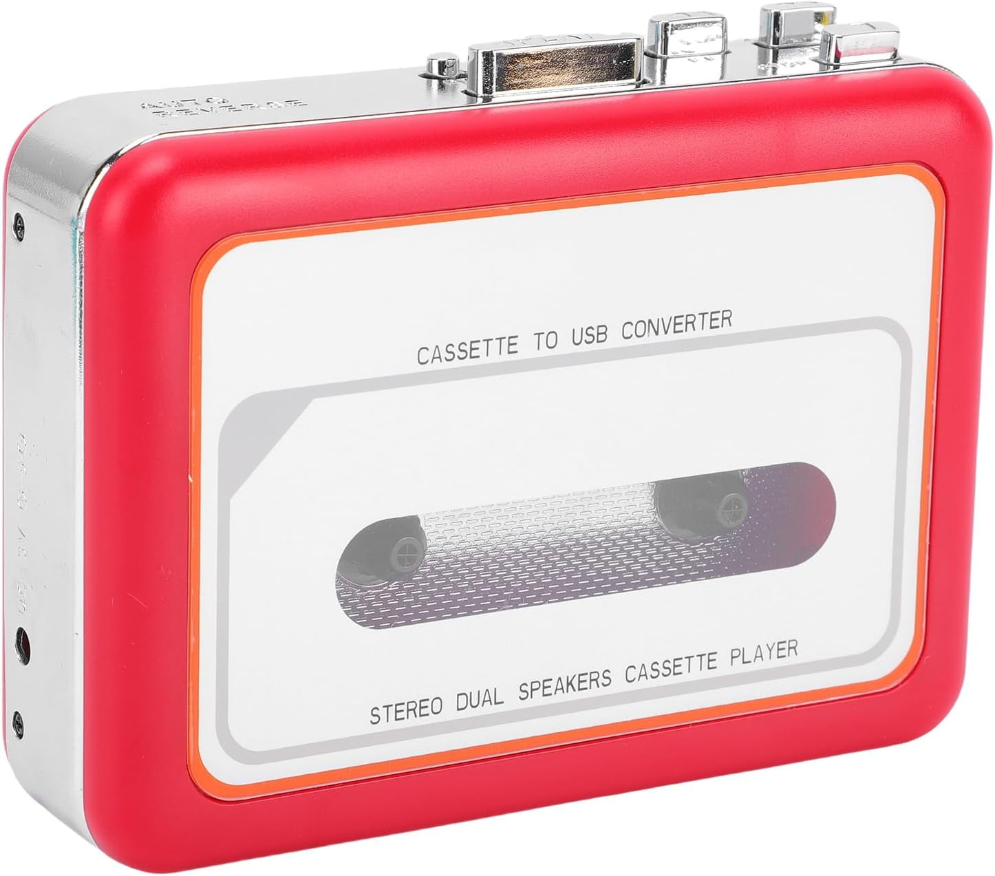 Portable Cassette Player with Auto Reverse Convert Tapes to Digital Files via USB Cassette Audio Player Tape to MP3 Converter Powered by USB Power Cord or AA Battery - Red