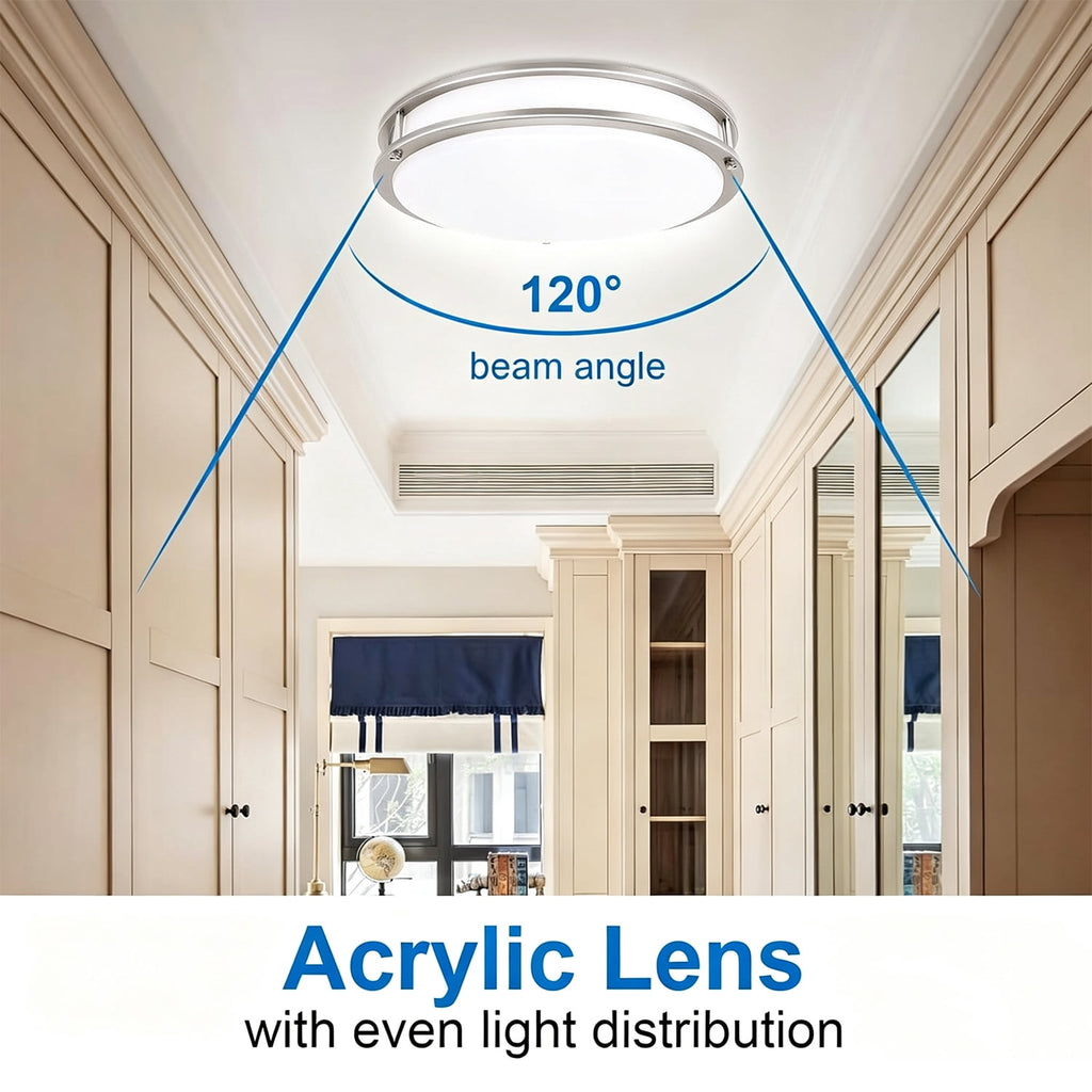 Modern Flush Mount Ceiling Light 12 Dimmable LED Ceiling Light Fixtures with 5 Color Temp Close to Ceiling Light Fixtures for Bedroom Living Room & Kitchen Silver